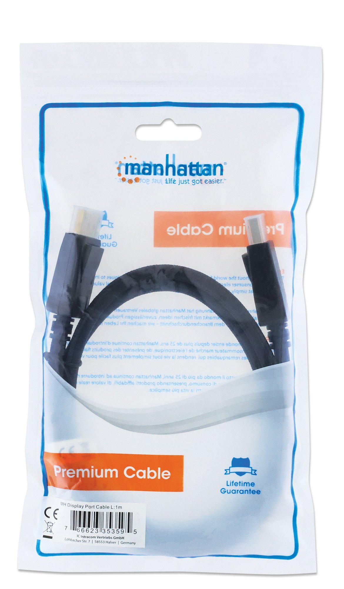 Cavo Audio/Video DisplayPort 1.4 8K a 60 Hz M/M 1m Nero MANHATTAN - immagine 2