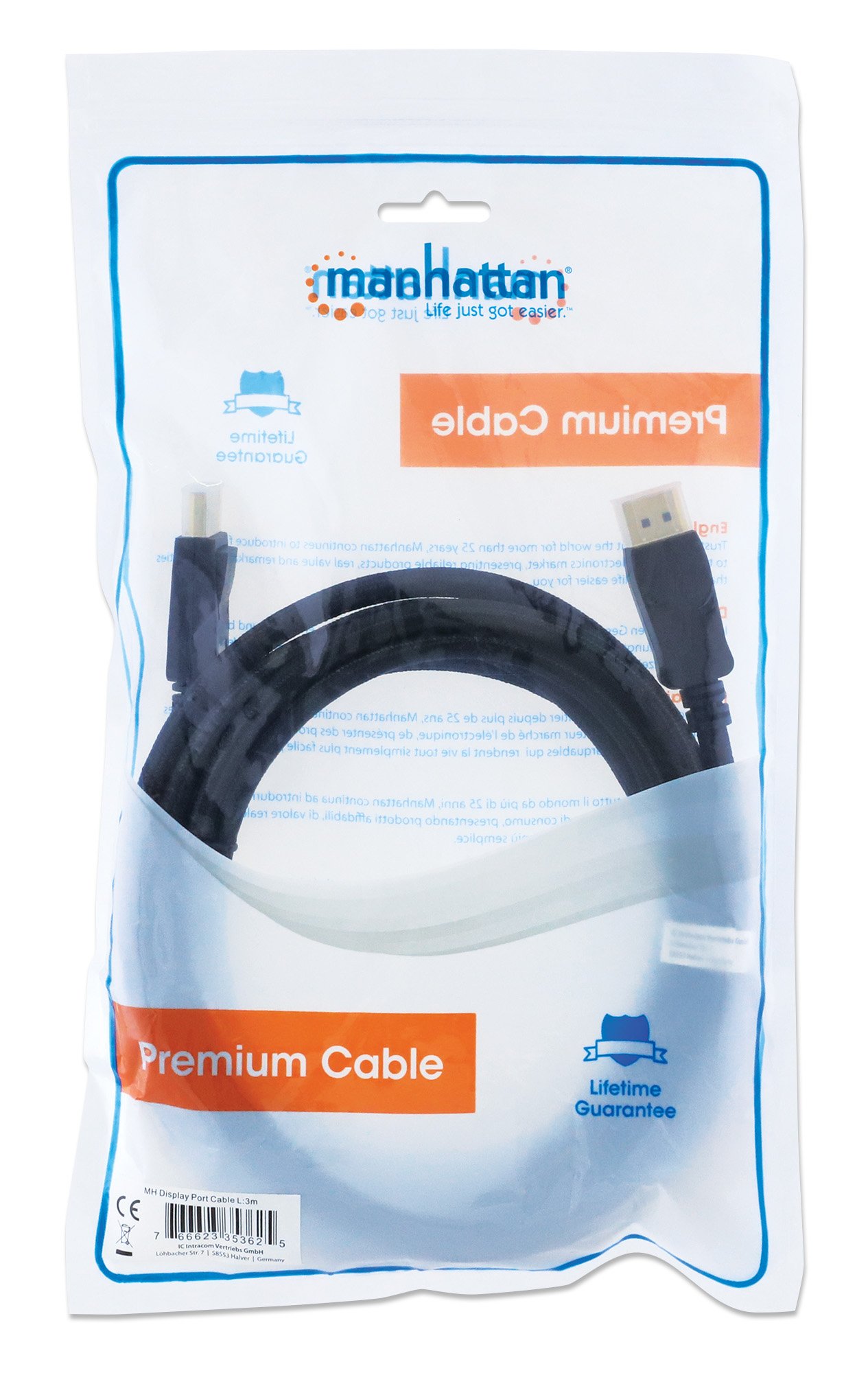 Cavo Audio/Video DisplayPort 1.4 8K a 60 Hz M/M 3m Nero MANHATTAN - immagine 2