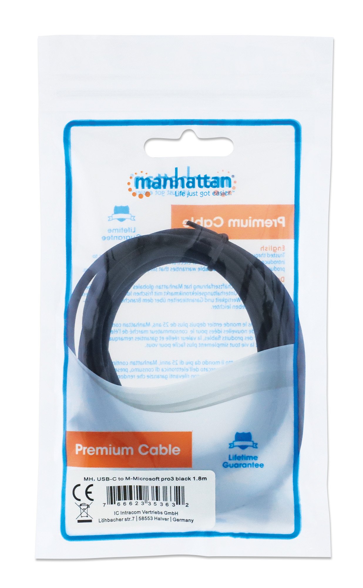 Cavo di ricarica da USB-C™ a Surface® Connect 1,8m Nero MANHATTAN - immagine 2