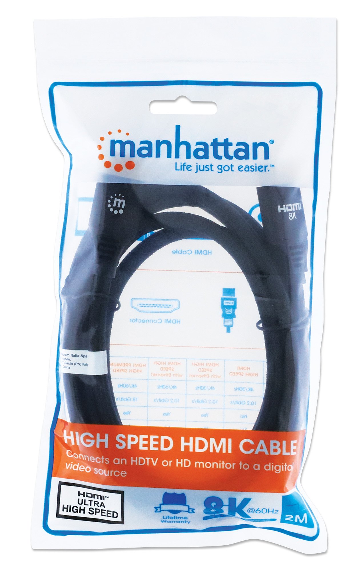 Cavo HDMI con Ethernet ad Altissima Velocità Certificato 8K@60Hz eARC 2m MANHATTAN - immagine 2