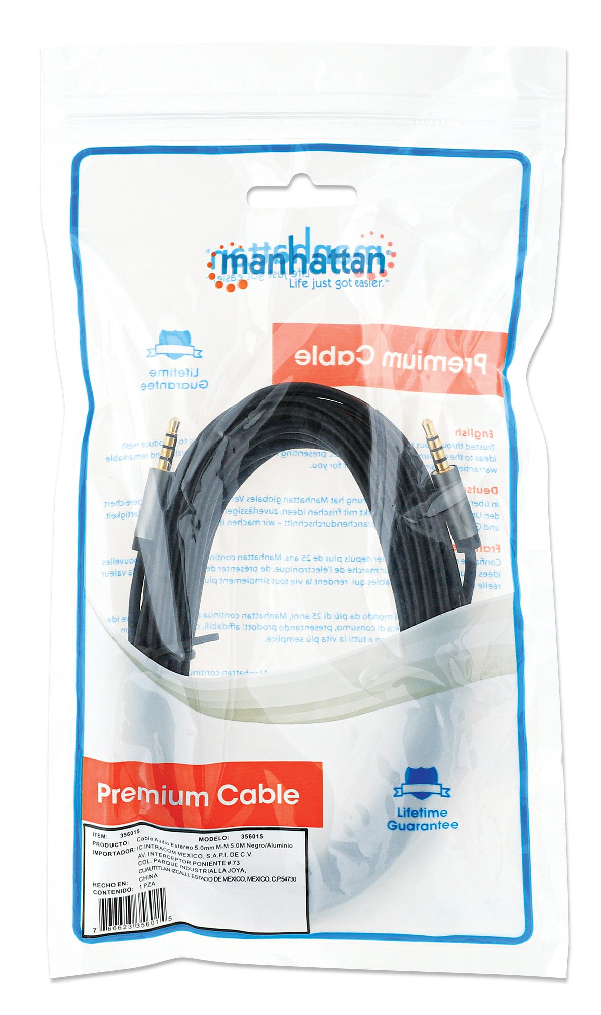 Cavo Audio Stereo AUX 3.5mm Alta Qualità M/M 5m MANHATTAN - immagine 2