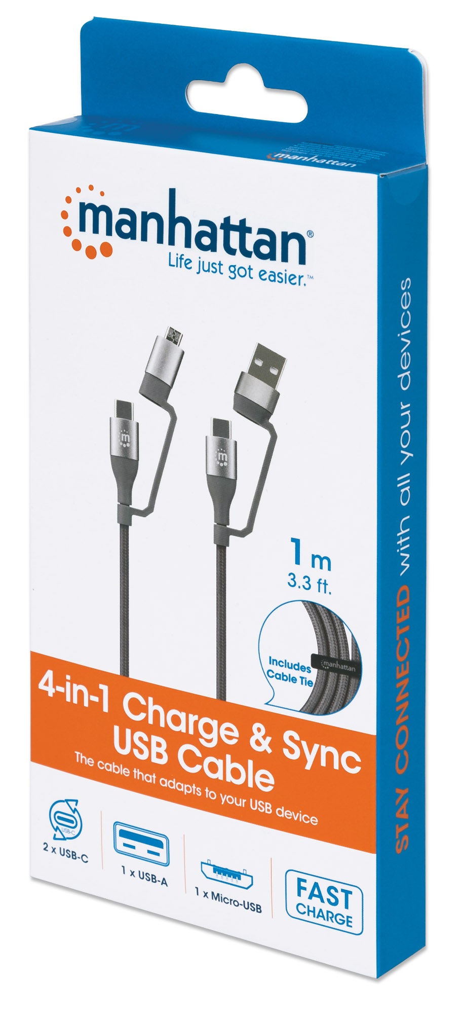 Cavo USB di Ricarica 4-in-1 USB-A, Micro-USB e due USB-C™ 1m MANHATTAN - immagine 2