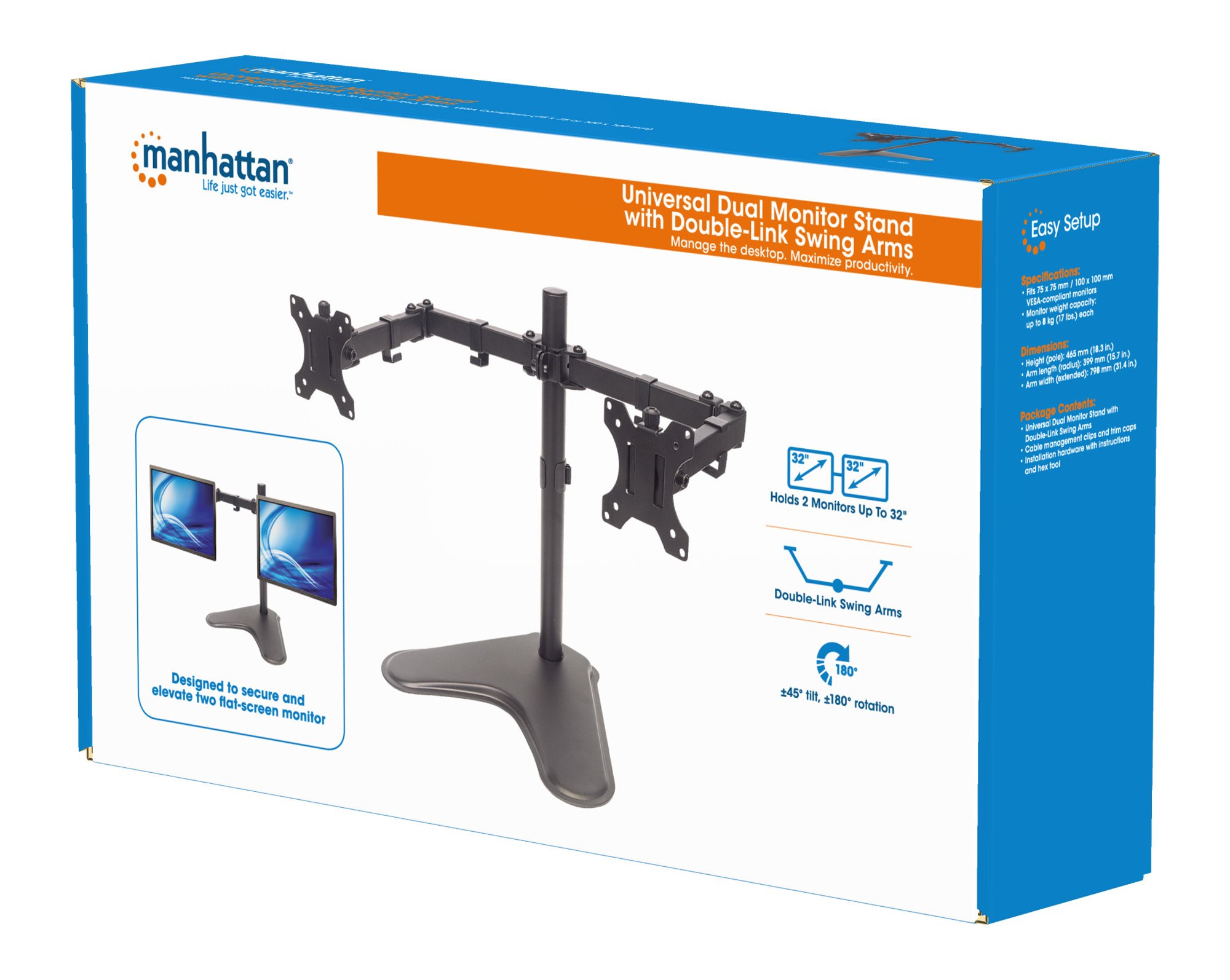 Supporto da Scrivania per 2 Monitor 13-32'' con Base e Doppio Snodo MANHATTAN - immagine 2
