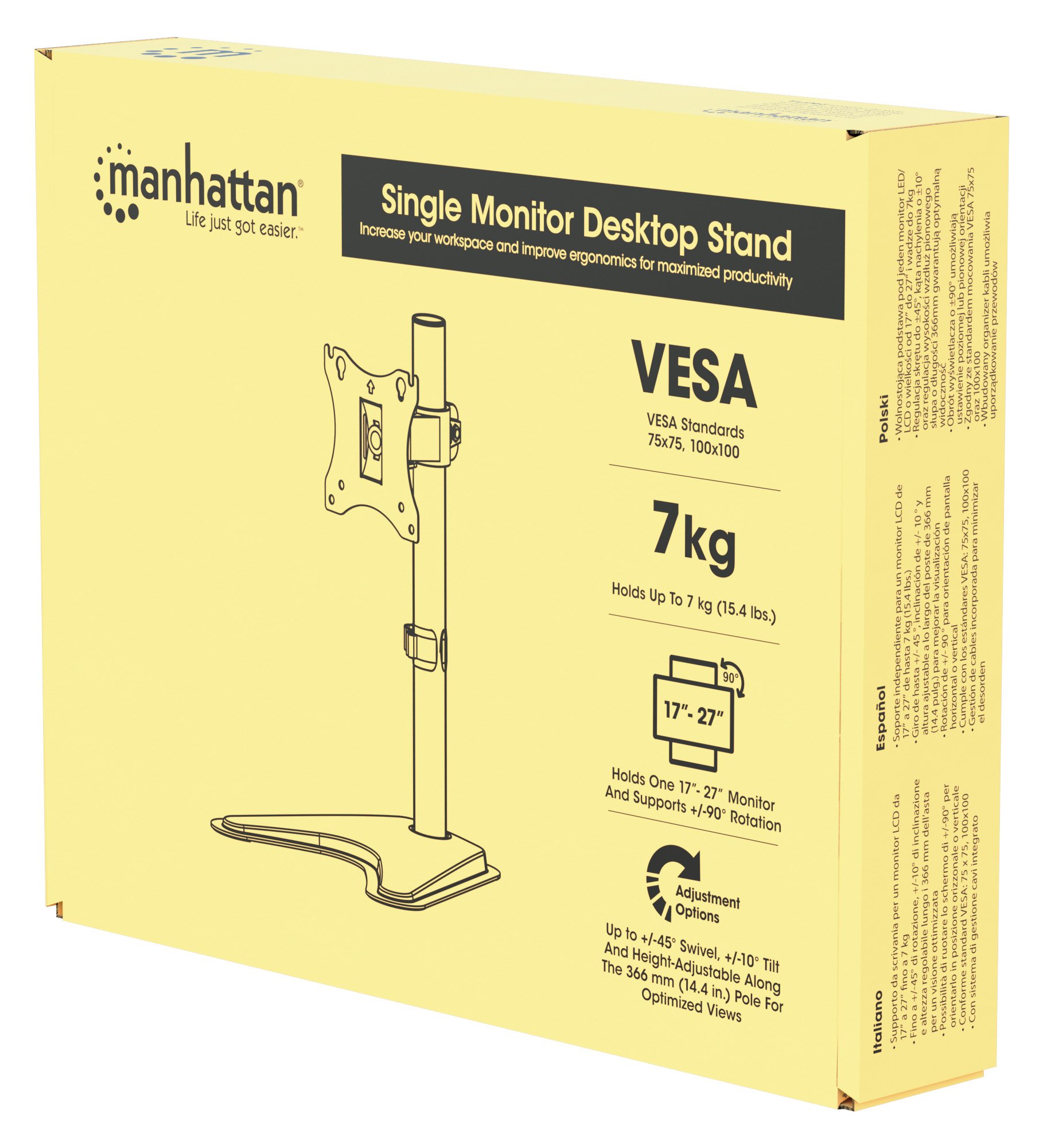Stand da Scrivania per 1 Monitor LCD 17-27'' con base h.366mm MANHATTAN - immagine 2