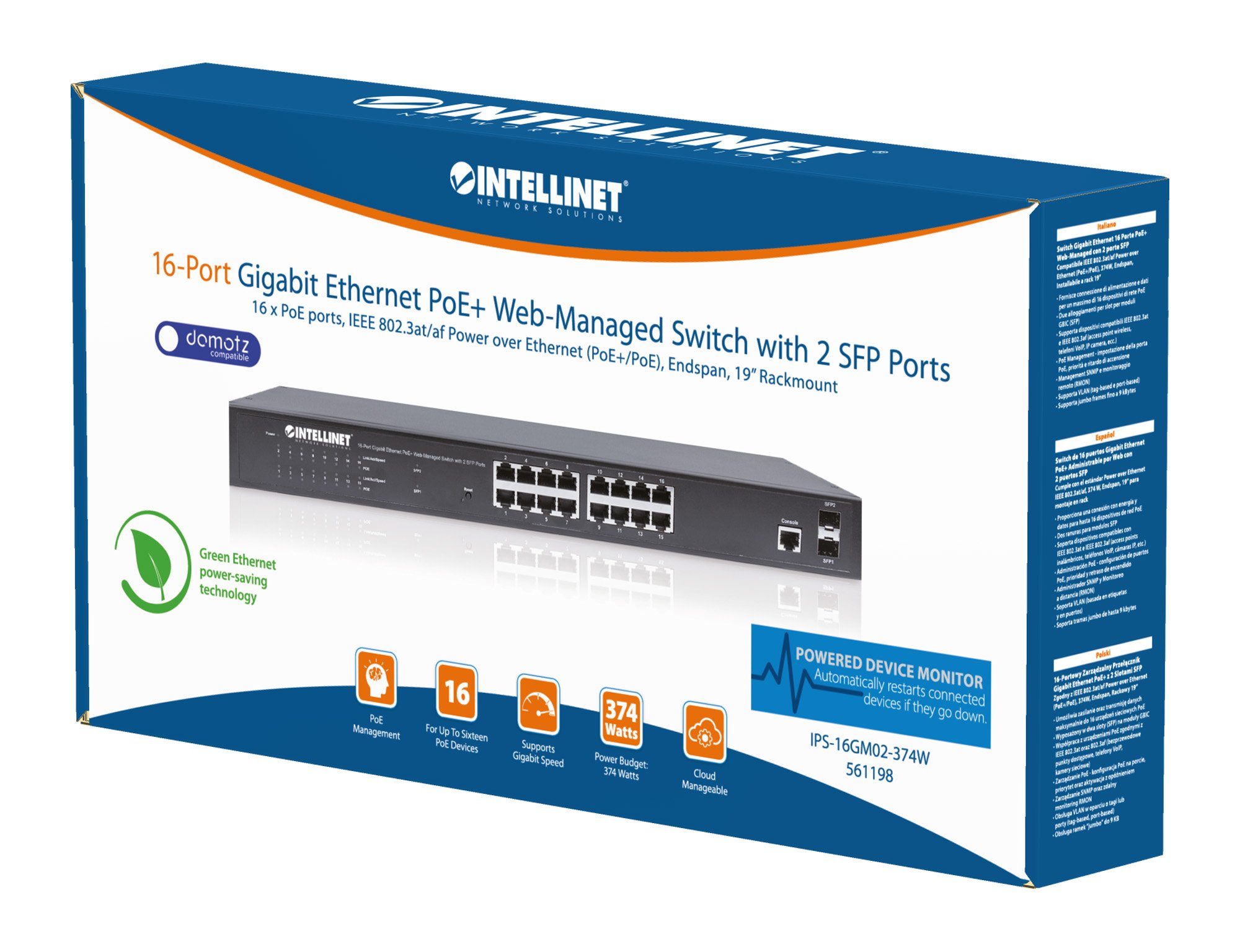 Switch Gigabit Ethernet 16 Porte PoE+ Web-Managed con 2 porte SFP INTELLINET - immagine 2