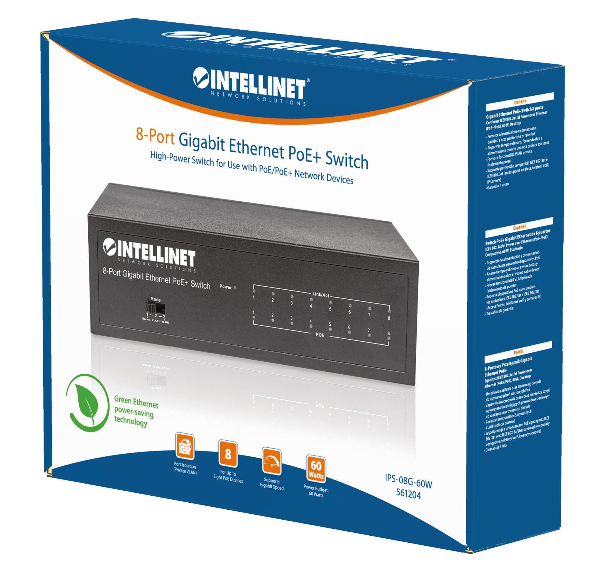 Switch Gigabit Ethernet 8 Porte PoE+ INTELLINET - immagine 2
