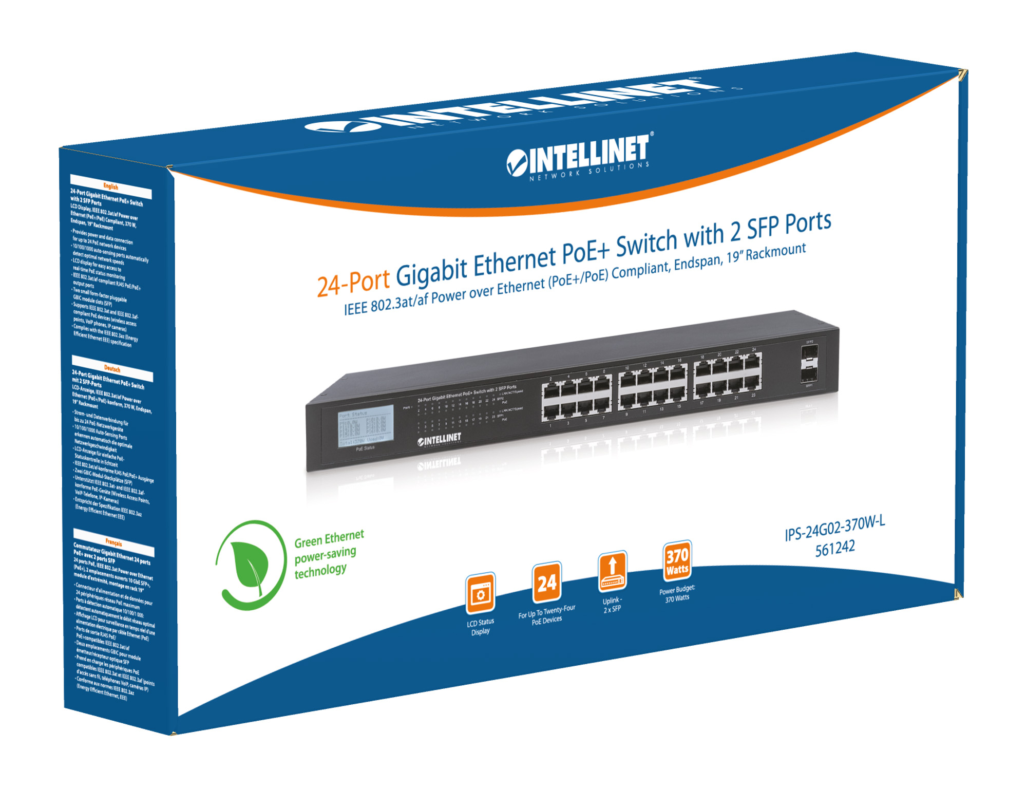 Gigabit Ethernet Switch 24 porte POE+ con 2 porte SFP INTELLINET - immagine 2