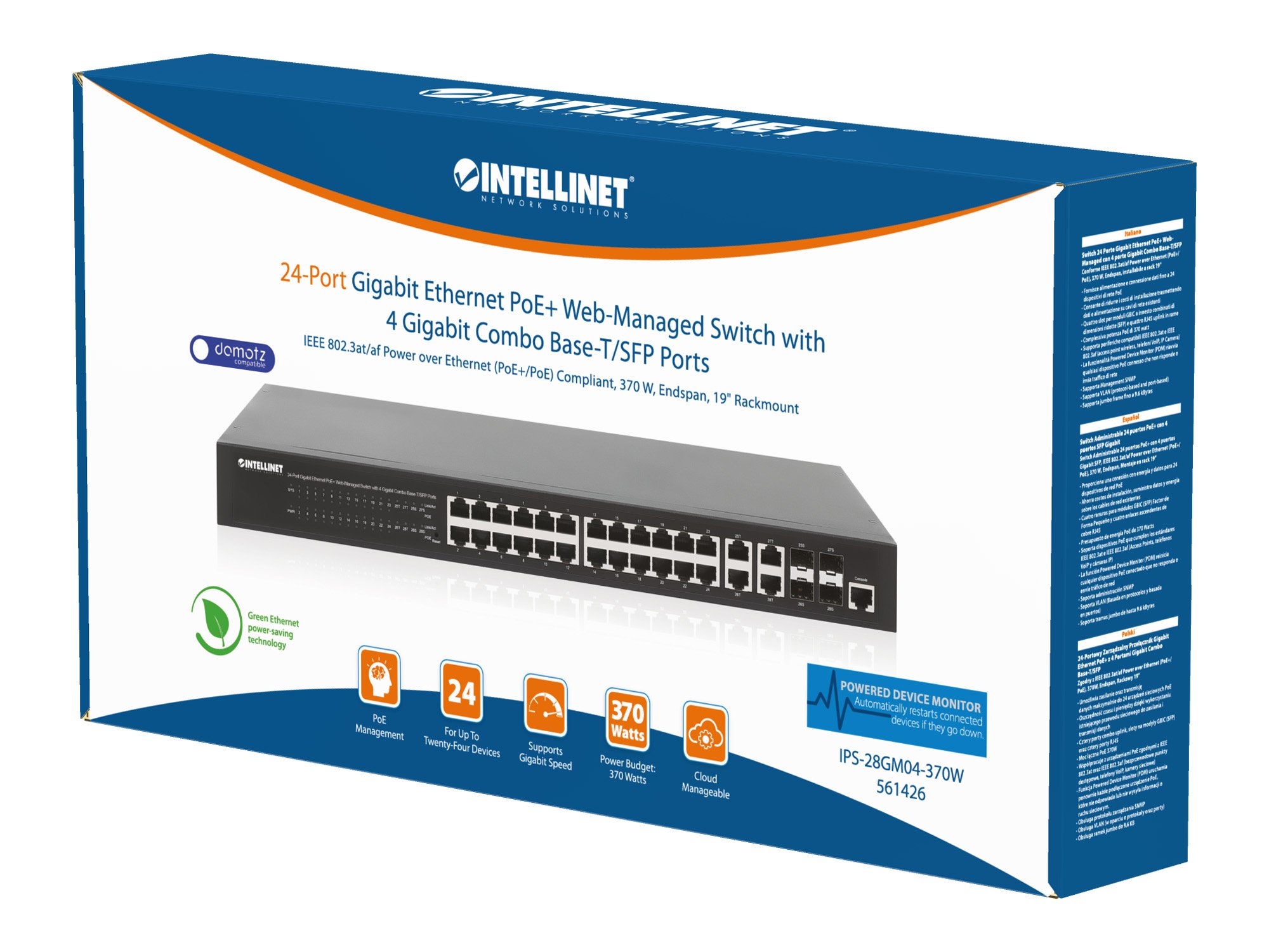 Switch 24p. Gigabit Ethernet PoE+ con 4p. Gigabit Combo Base-T/SFP INTELLINET - immagine 2