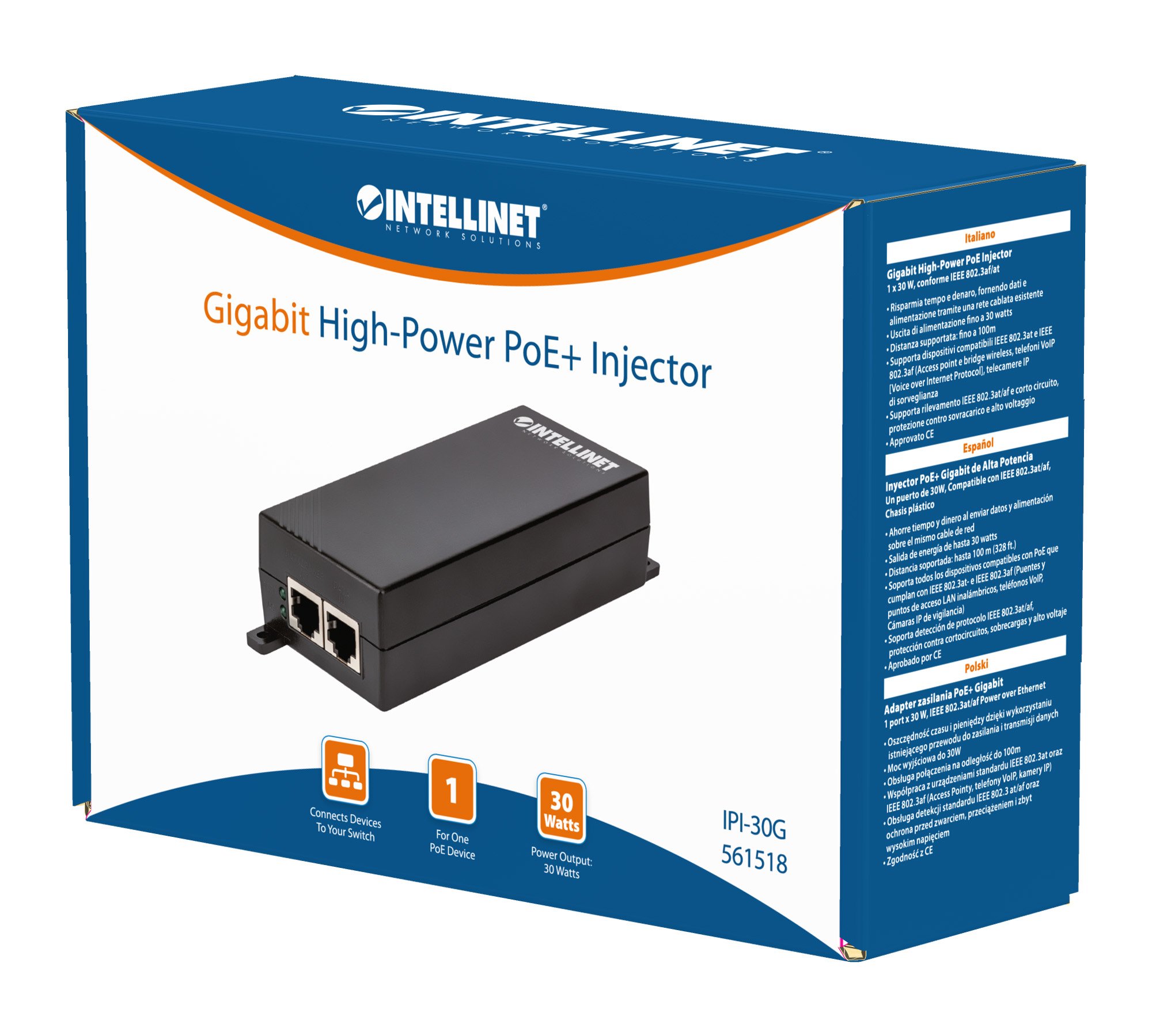 Iniettore Gigabit PoE+ High Power INTELLINET - immagine 2