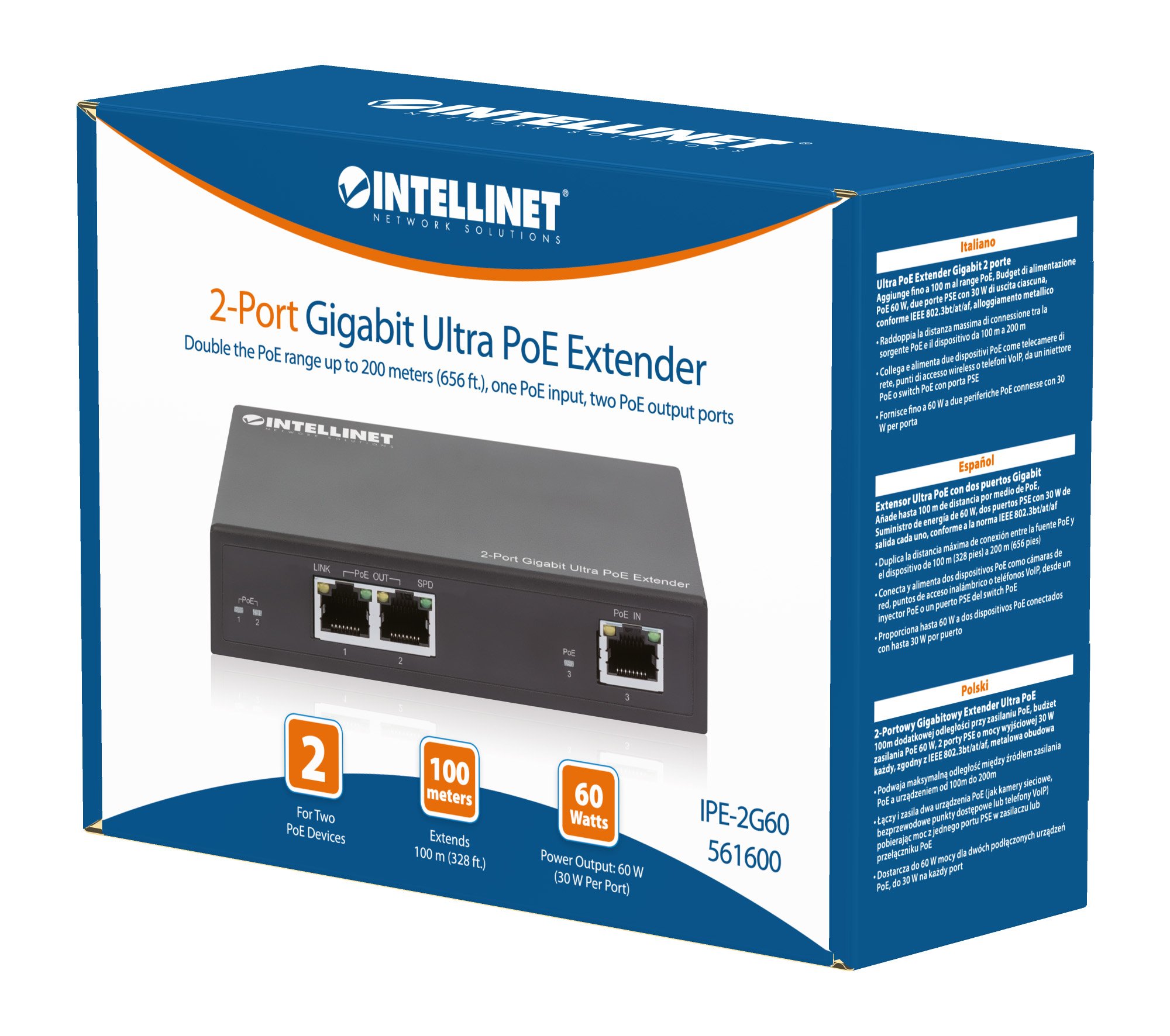 Ultra PoE Extender Gigabit 2 porte INTELLINET - immagine 2