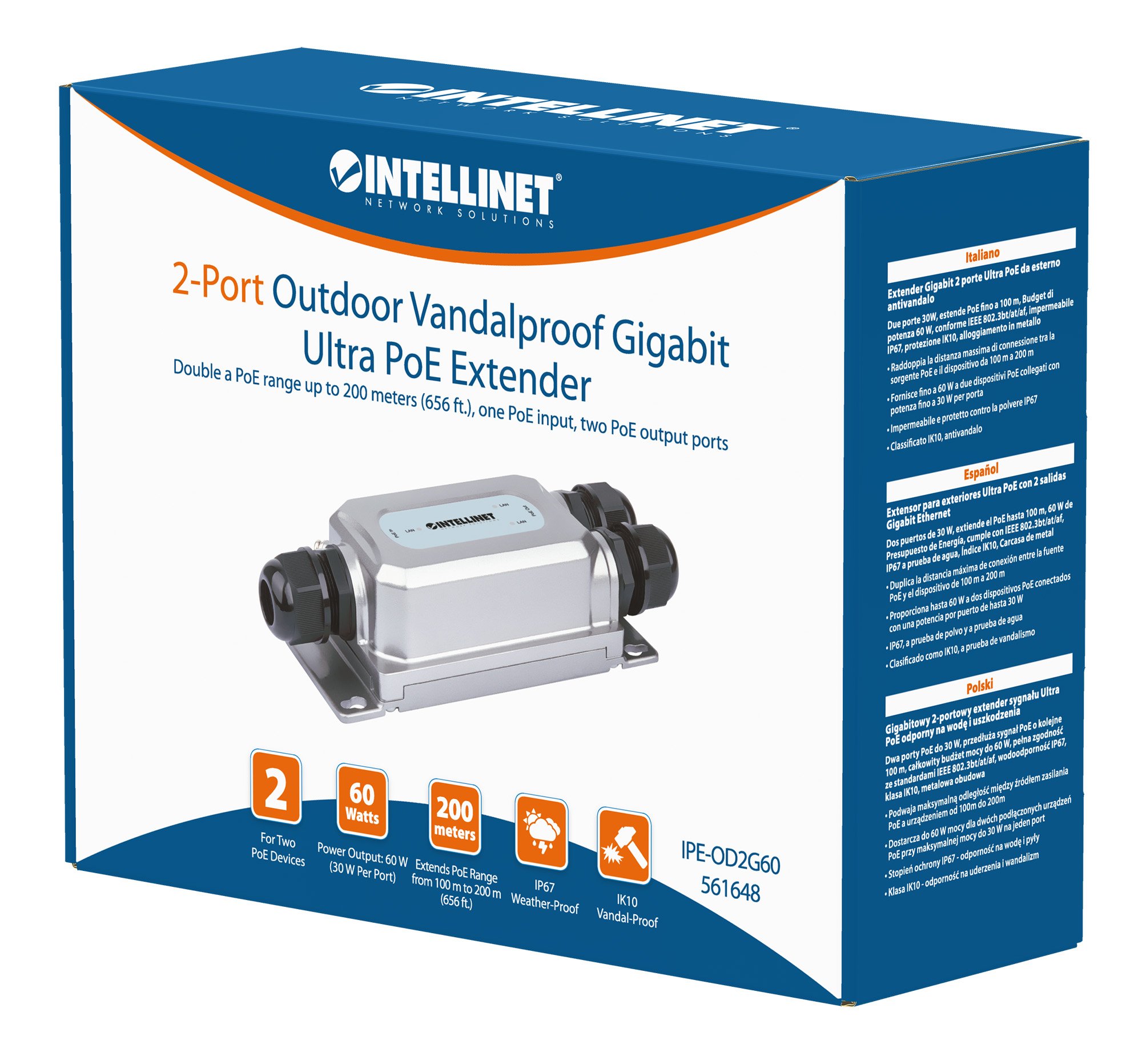 Extender Gigabit 2 porte Ultra PoE per Esterno Antivandalo INTELLINET - immagine 2