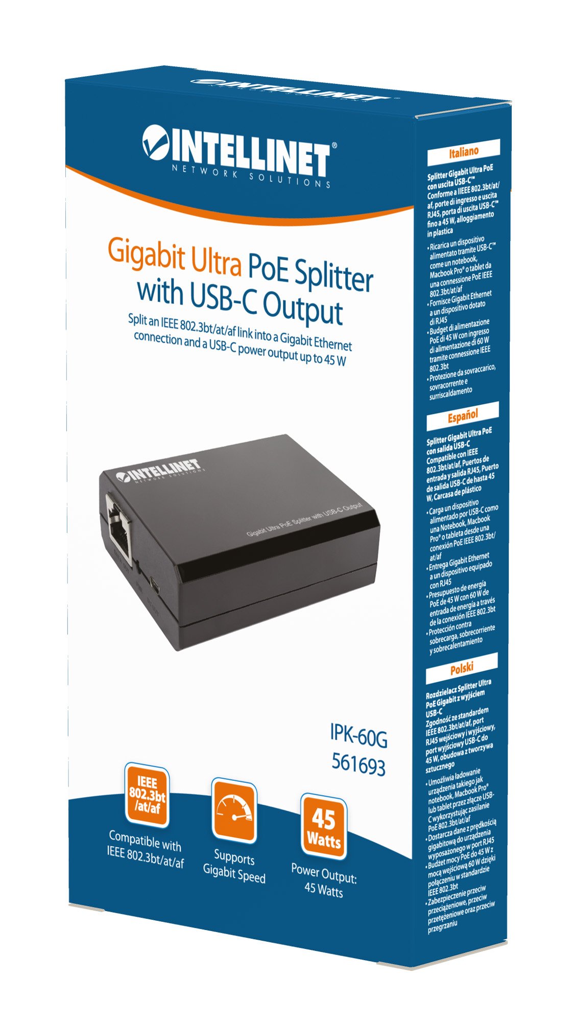 Splitter Gigabit Ultra PoE con uscita USB-C™ INTELLINET - immagine 2