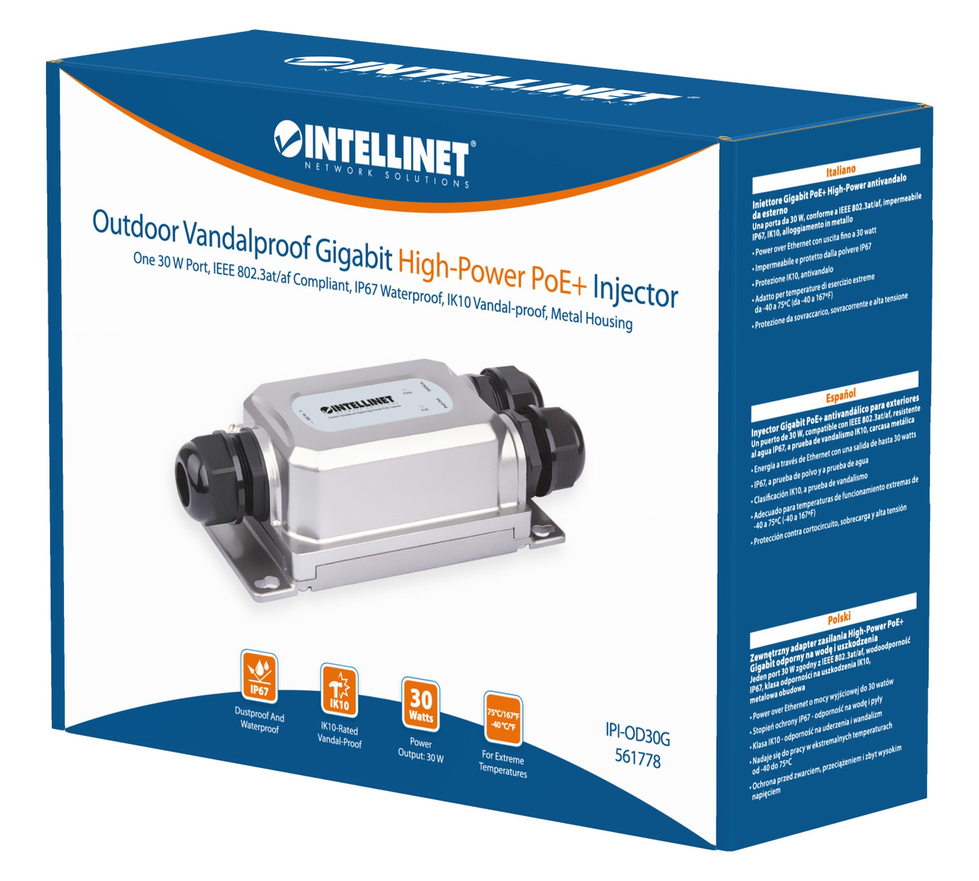 Iniettore Gigabit PoE+ High-Power Antivandalo da Esterno INTELLINET - immagine 2