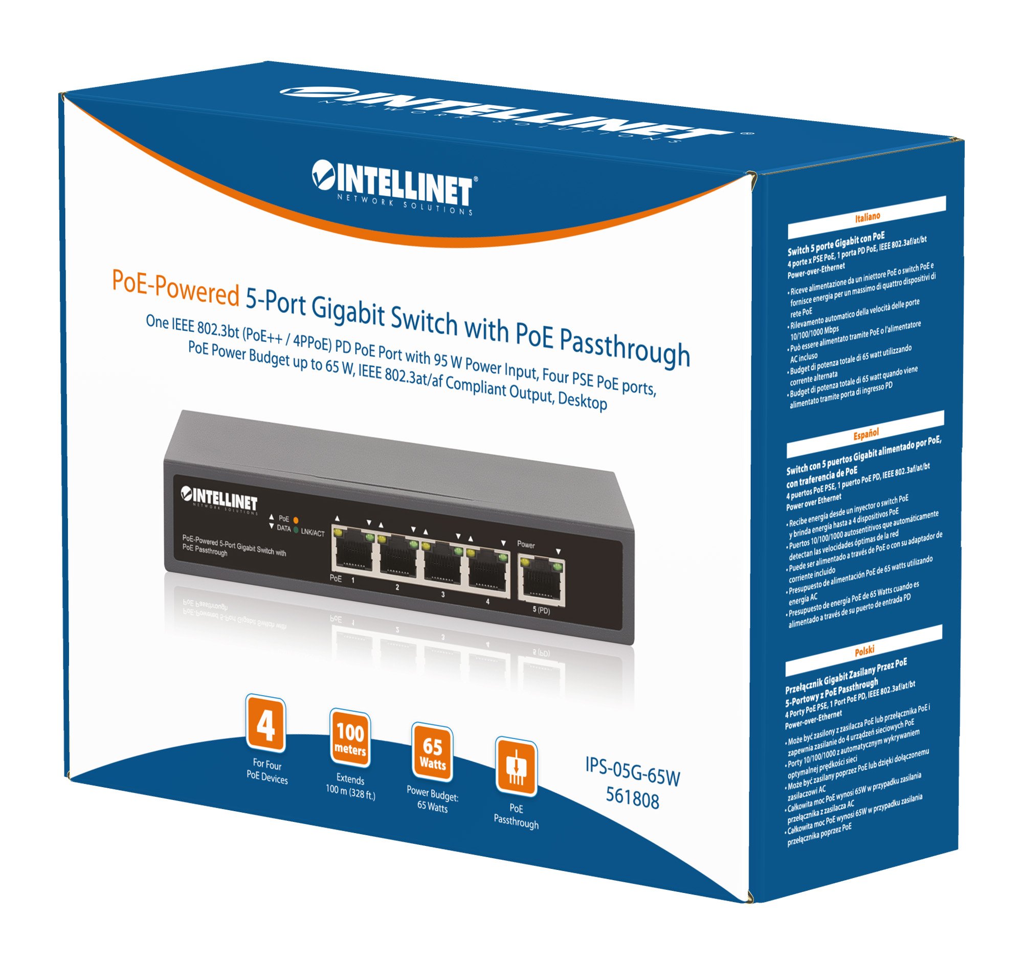 Switch Gigabit a 5 Porte con Alimentazione PoE Passante INTELLINET - immagine 2