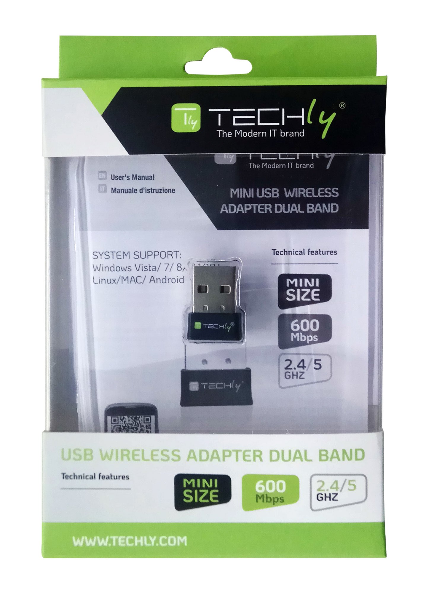 Mini Adattatore WiFi USB Dual Band MU-MIMO 2dBi 600Mbps TECHLY - immagine 2