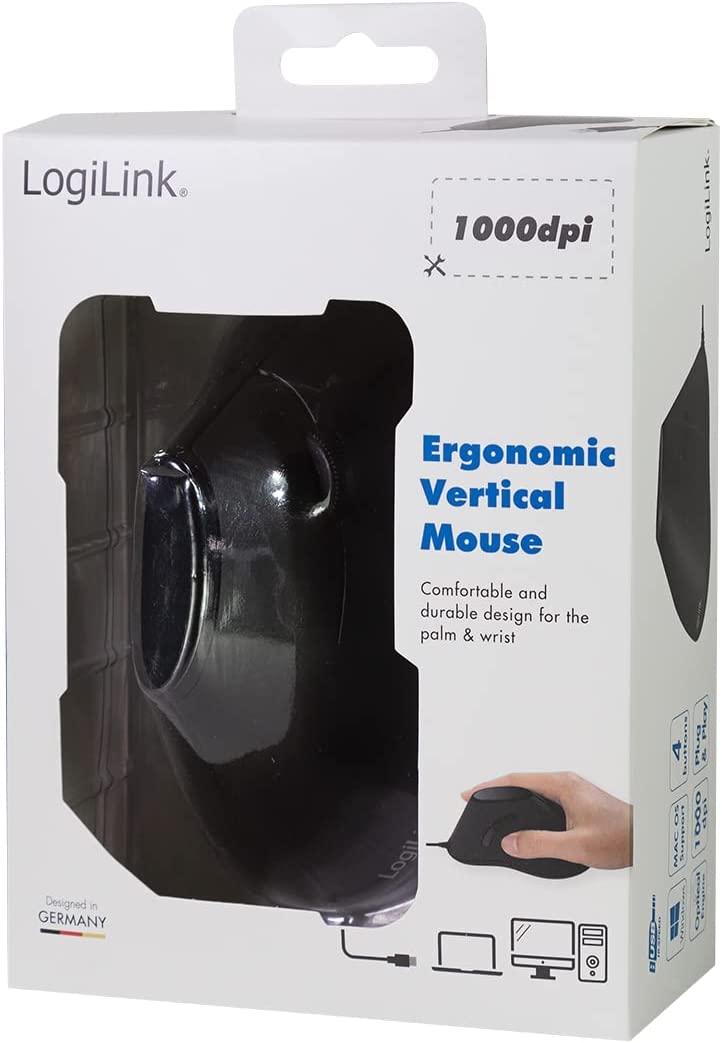 Mouse Verticale Ottico Ergonomico USB 1000dpi Nero LOGILINK - immagine 2