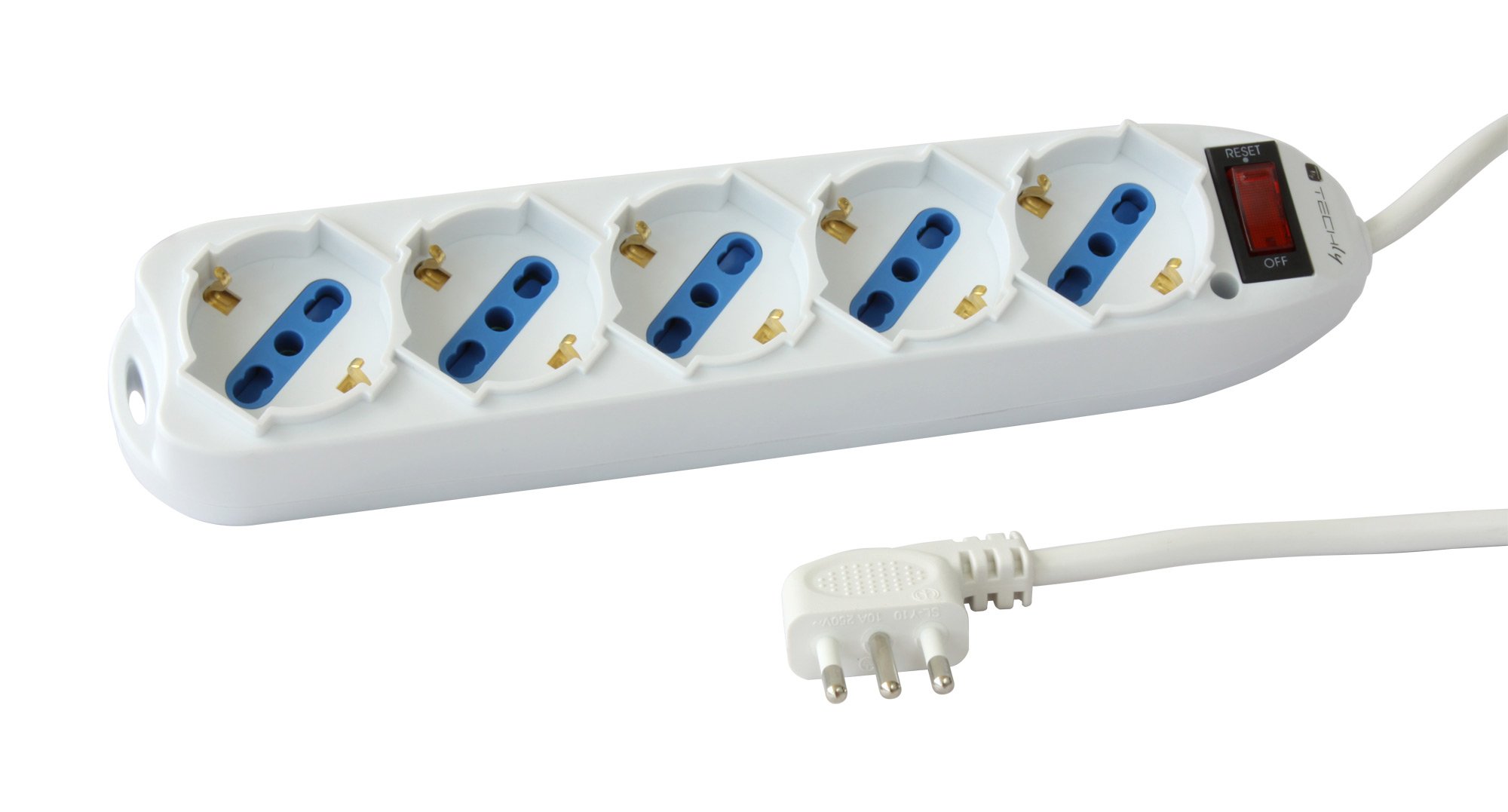 Multipresa 5 Posti Italiana Bipasso / Schuko con spina 10A TECHLY - immagine 2