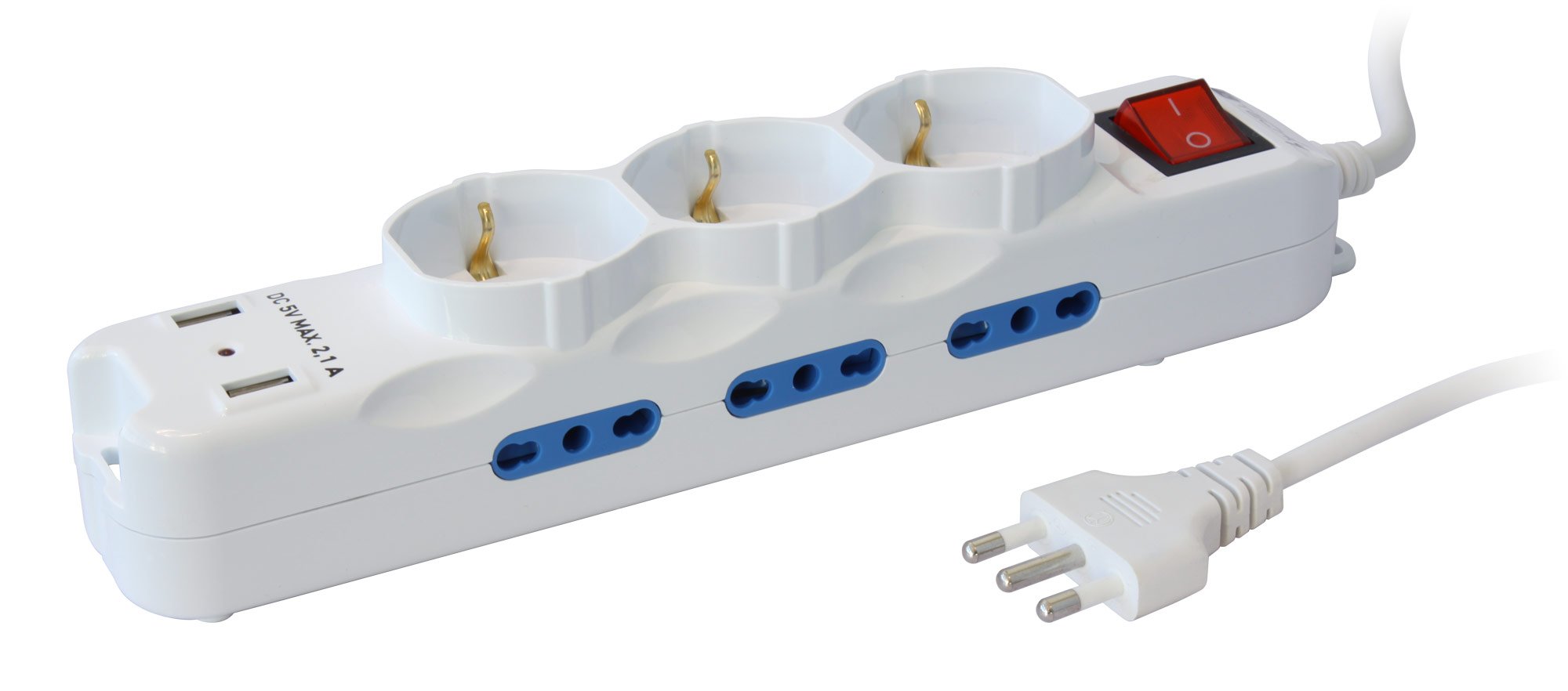 Multipresa 6 Posti Italiana Bipasso con 2 Prese USB Bianca TECHLY - immagine 2
