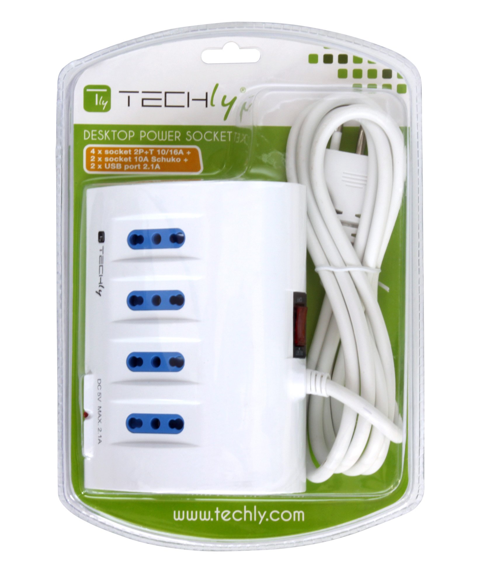 Multipresa da Tavolo 4 prese Italiane Bipasso 2 Schuko e 2 USB Bianca TECHLY - immagine 2