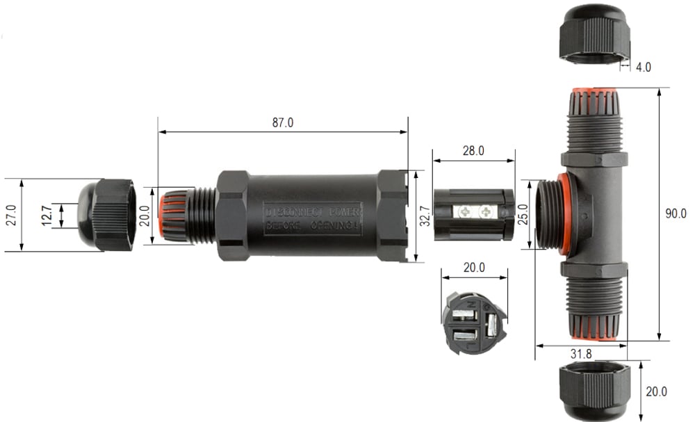 Raccordo di Connessione a T Impermeabile IP68 per Cavo Elettrico GOOBAY - immagine 2