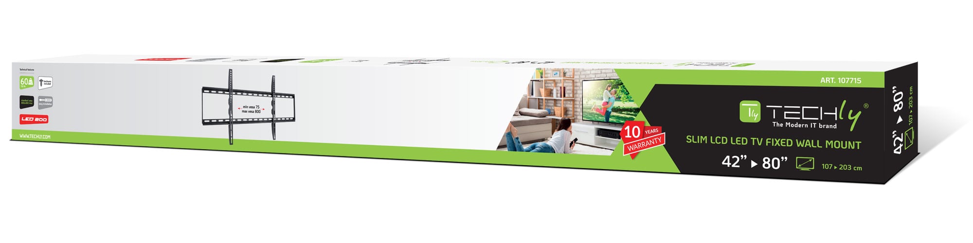 Staffa a Muro Fissa Slim TV LED LCD 42-80'' TECHLY - immagine 2