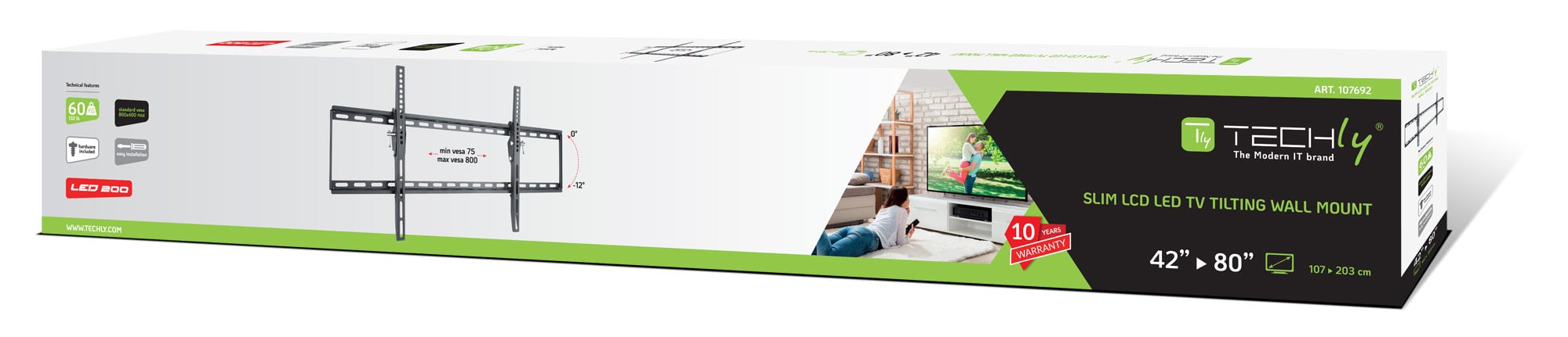 Staffa a Muro Inclinabile TV LED LCD 42-80'' TECHLY - immagine 2