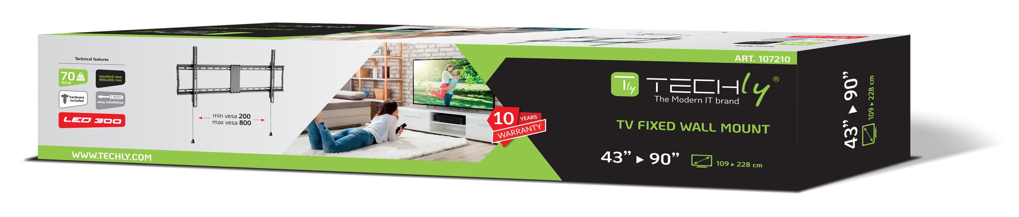 Staffa a Muro Fissa TV LED LCD 43-90'' TECHLY - immagine 2