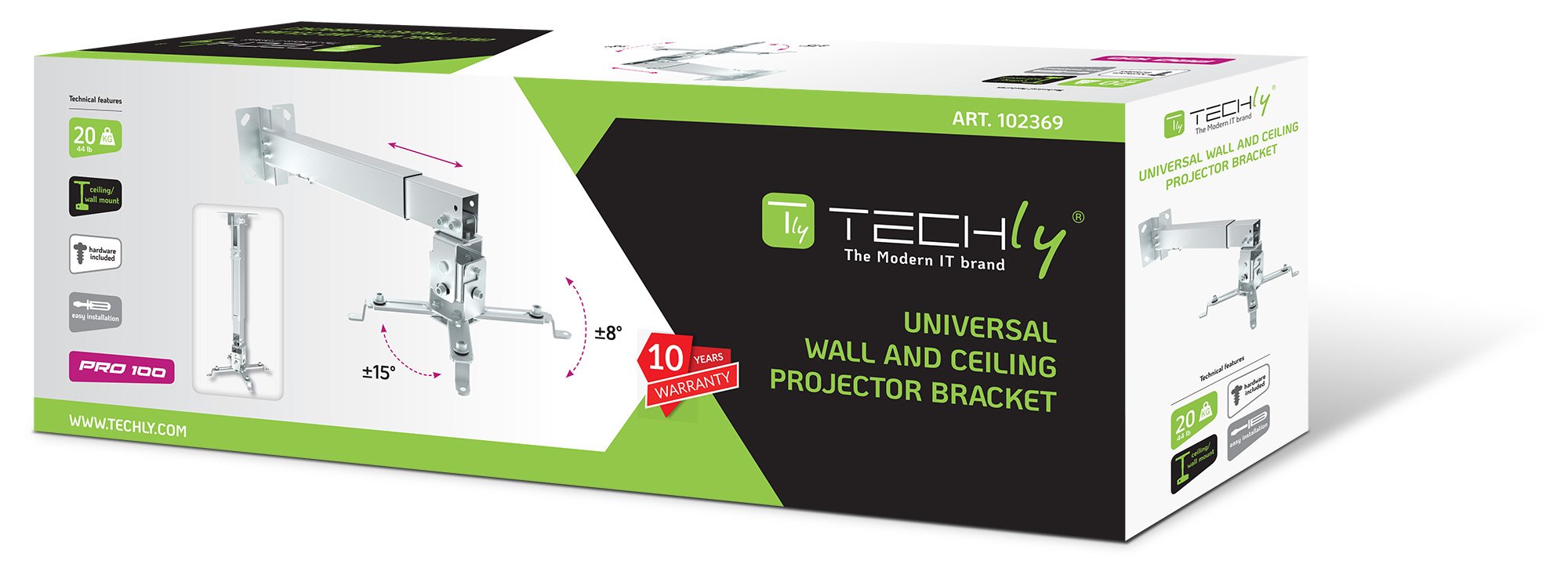 Staffa Universale a Parete-Soffitto per Proiettori Silver TECHLY - immagine 2