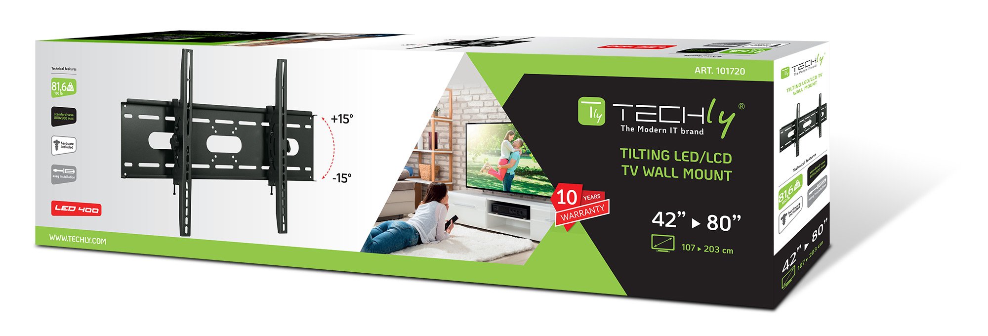 Supporto a Muro Inclinabile per TV LED LCD 42-80'' Nero TECHLY - immagine 2