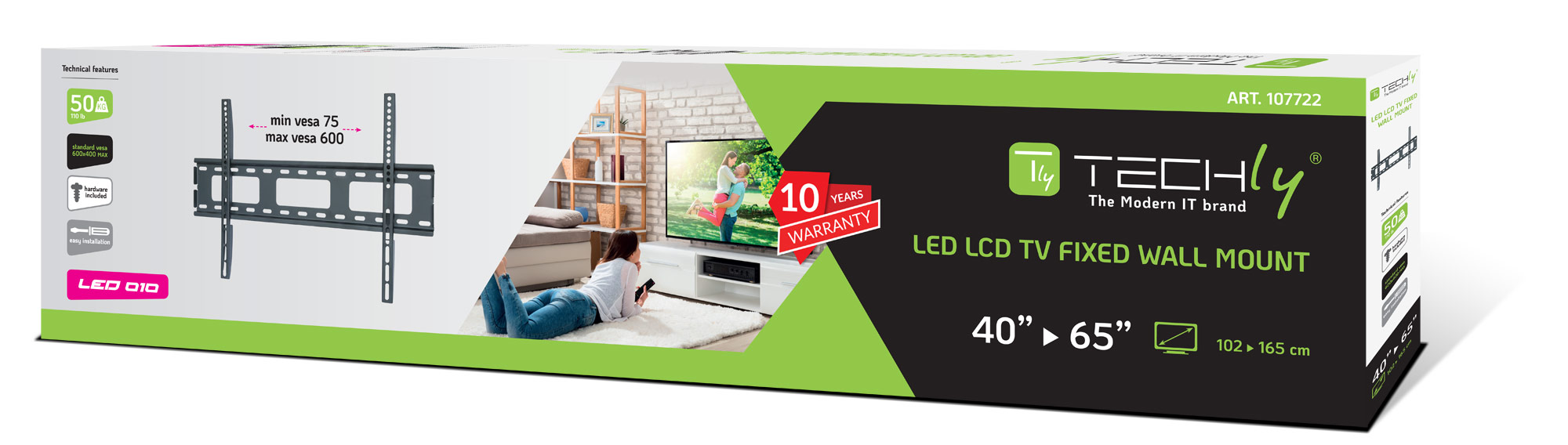 Supporto a Muro per TV LED LCD Ultra Slim 40-65'' Fisso TECHLY - immagine 2