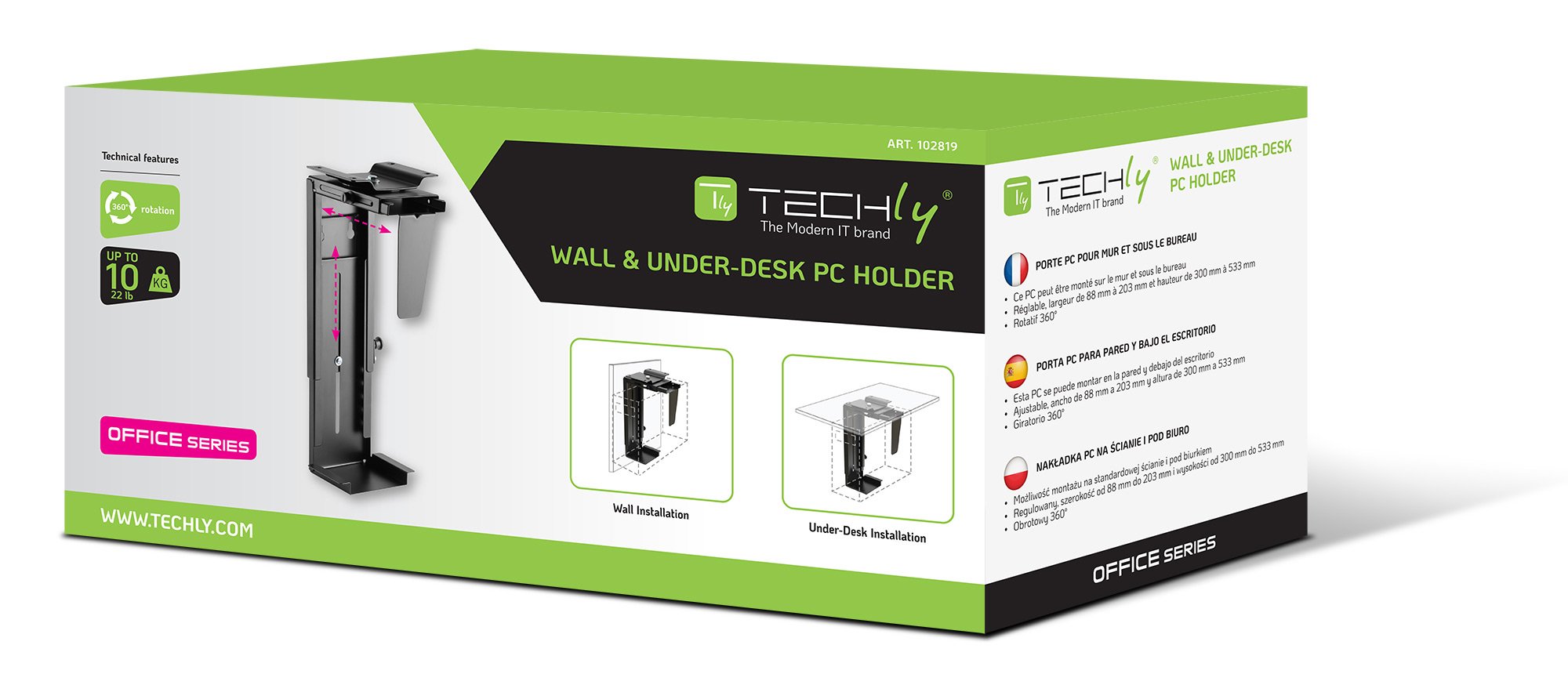 Supporto PC Sotto Scrivania / Parete Regolabile TECHLY - immagine 2
