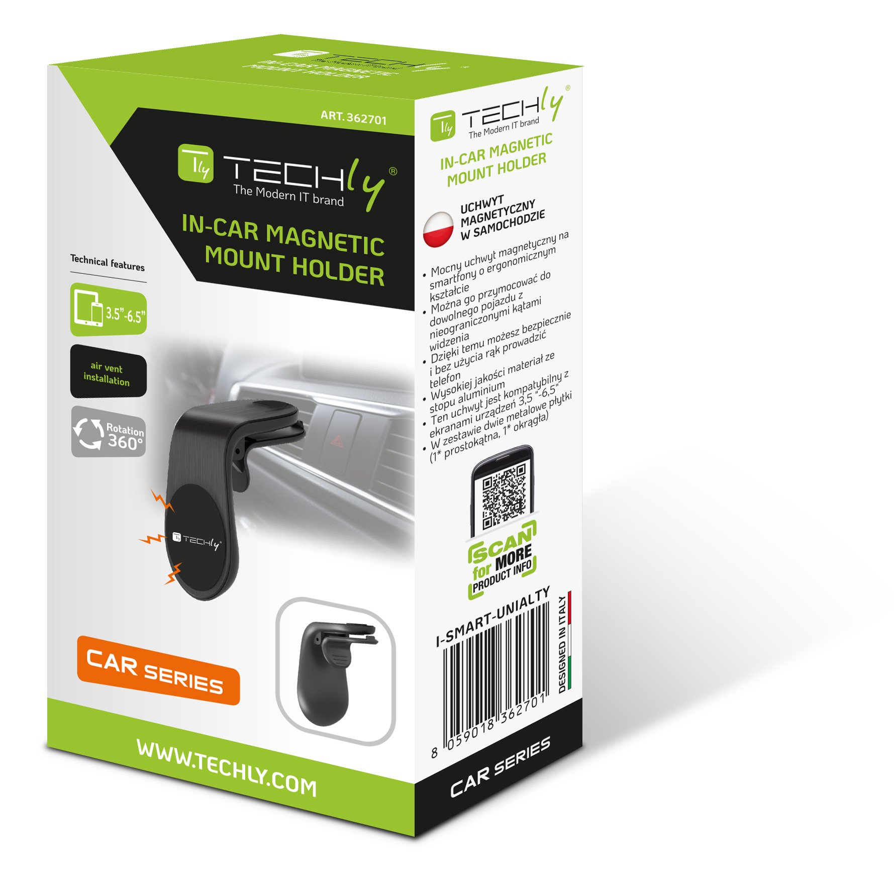Supporto Magnetico da Auto per Smartphone con Due Placche Metalliche Universali TECHLY - immagine 2