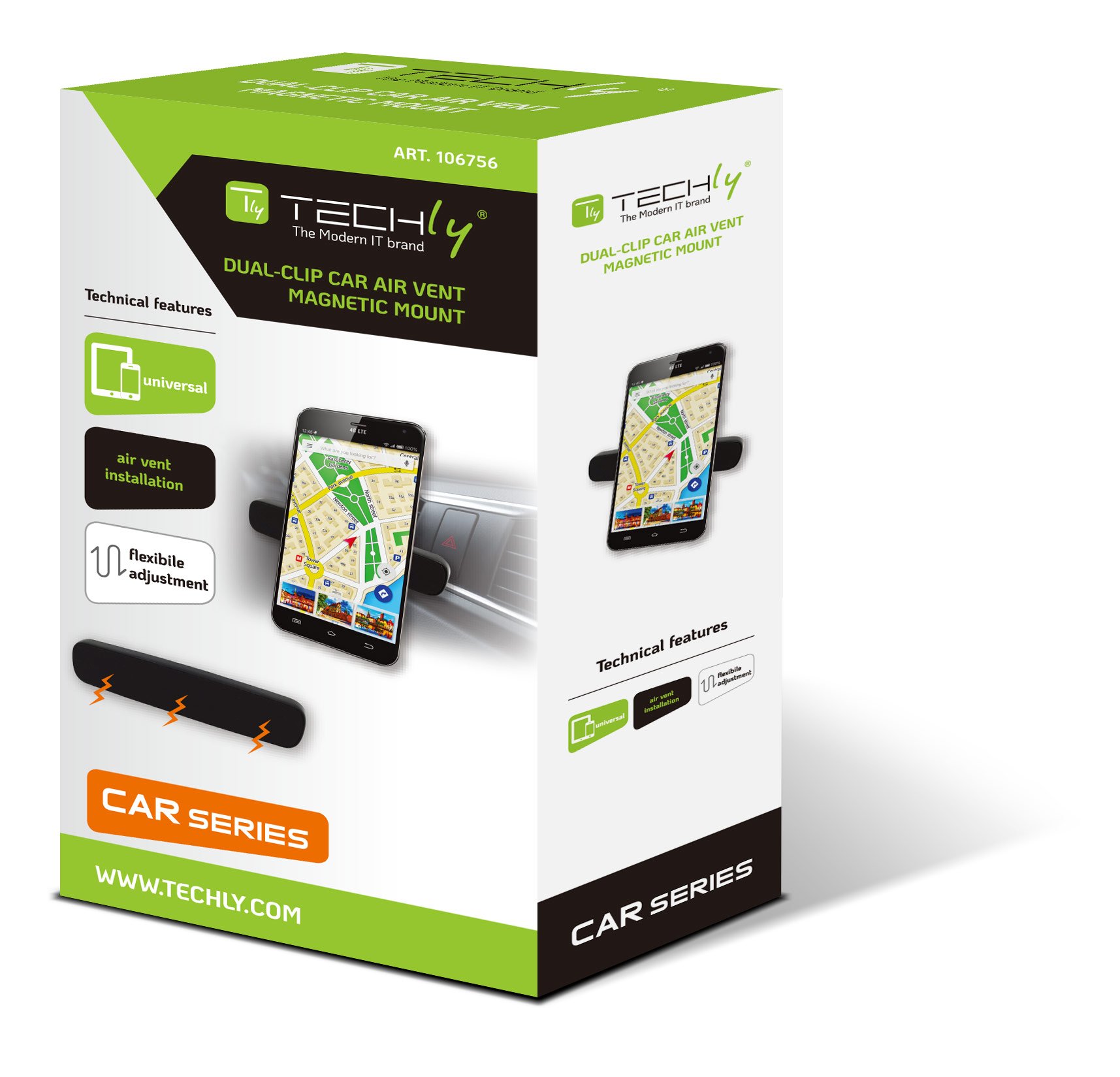 Supporto Magnetico da Auto per Smartphone con Doppia Clip TECHLY - immagine 2