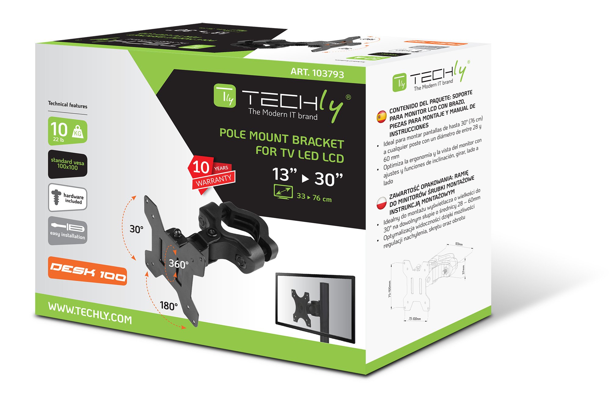 Supporto per fissaggio su palo per monitor 13-30'' TECHLY - immagine 2