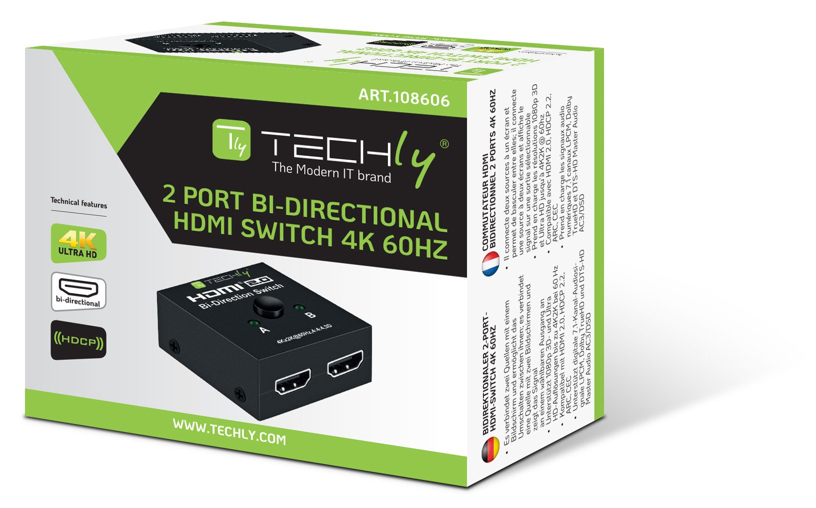Switch HDMI 2 porte Bidirezionale 4K 60Hz TECHLY - immagine 2
