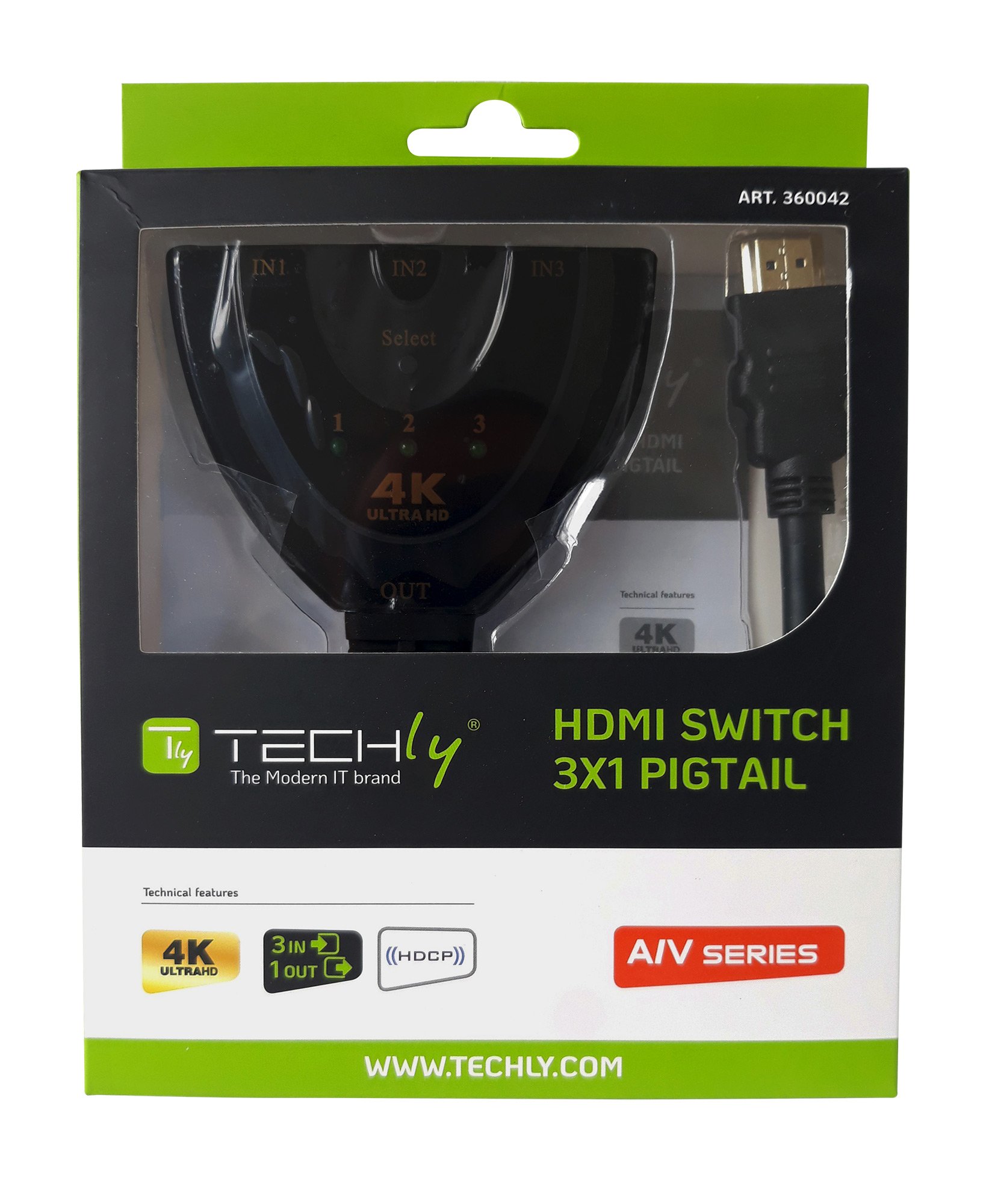 Switch Splitter HDMI 3x1 Pigtail 4Kx2K Compatto TECHLY - immagine 2