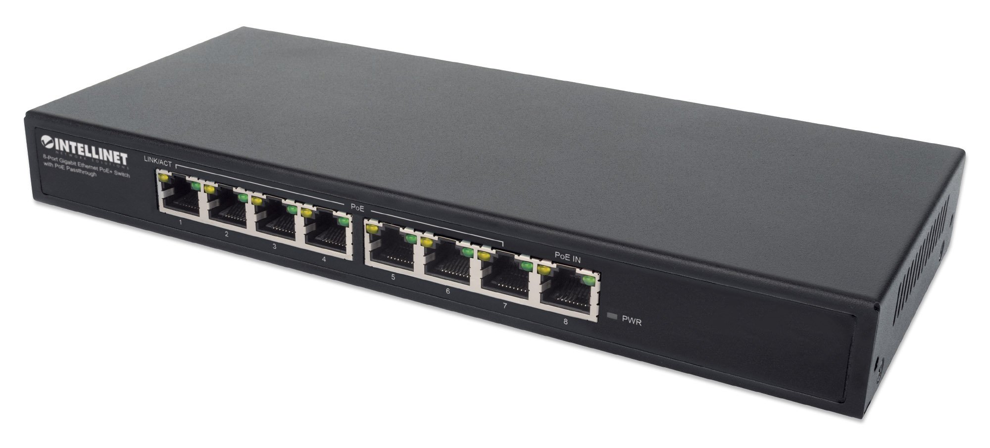 Switch PoE+ Gigabit Ethernet a 8 porte con passthrough PoE INTELLINET