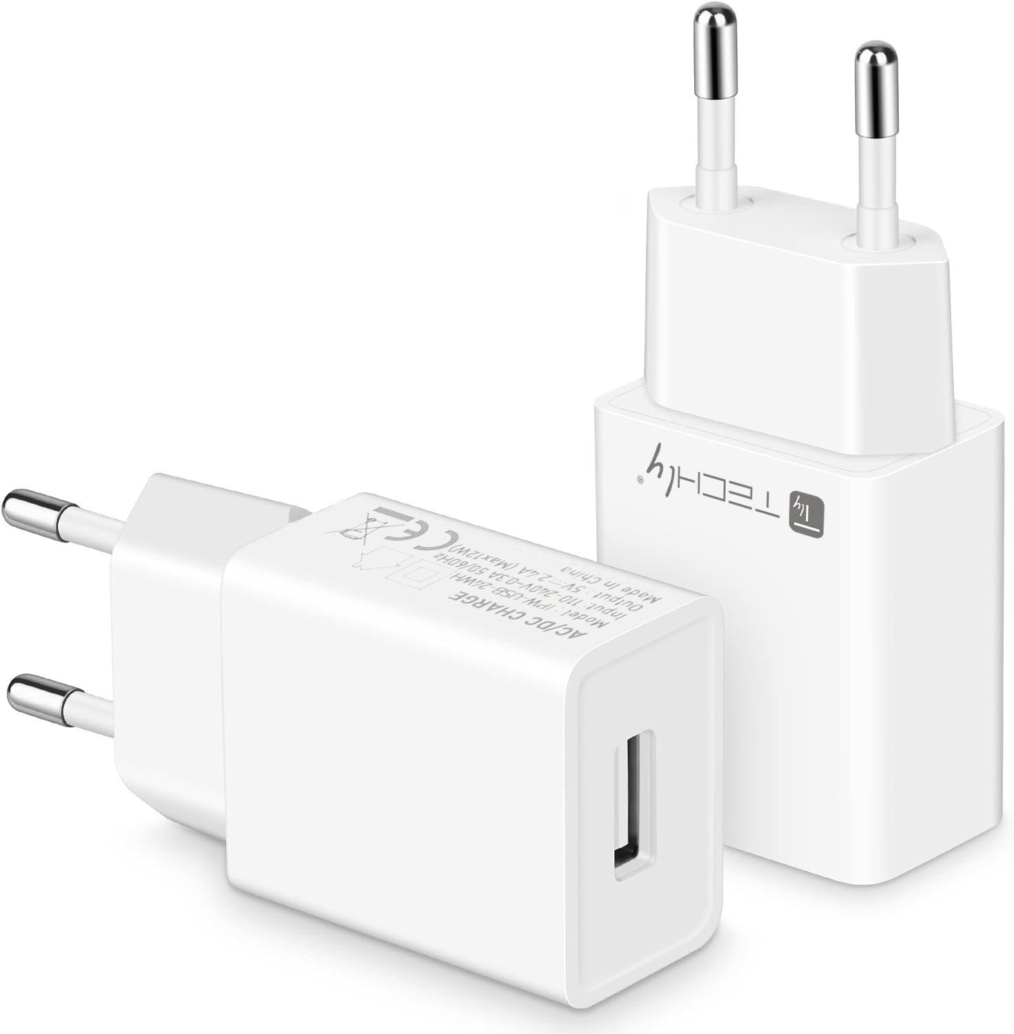 Caricatore Alimentatore USB-A da Muro 5V 2.4A per Smartphone o Tablet TECHLY