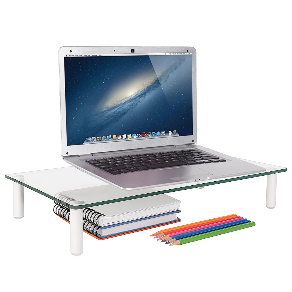 Ripiano Universale in Vetro Trasparente per Monitor Laptop Notebook TECHLY