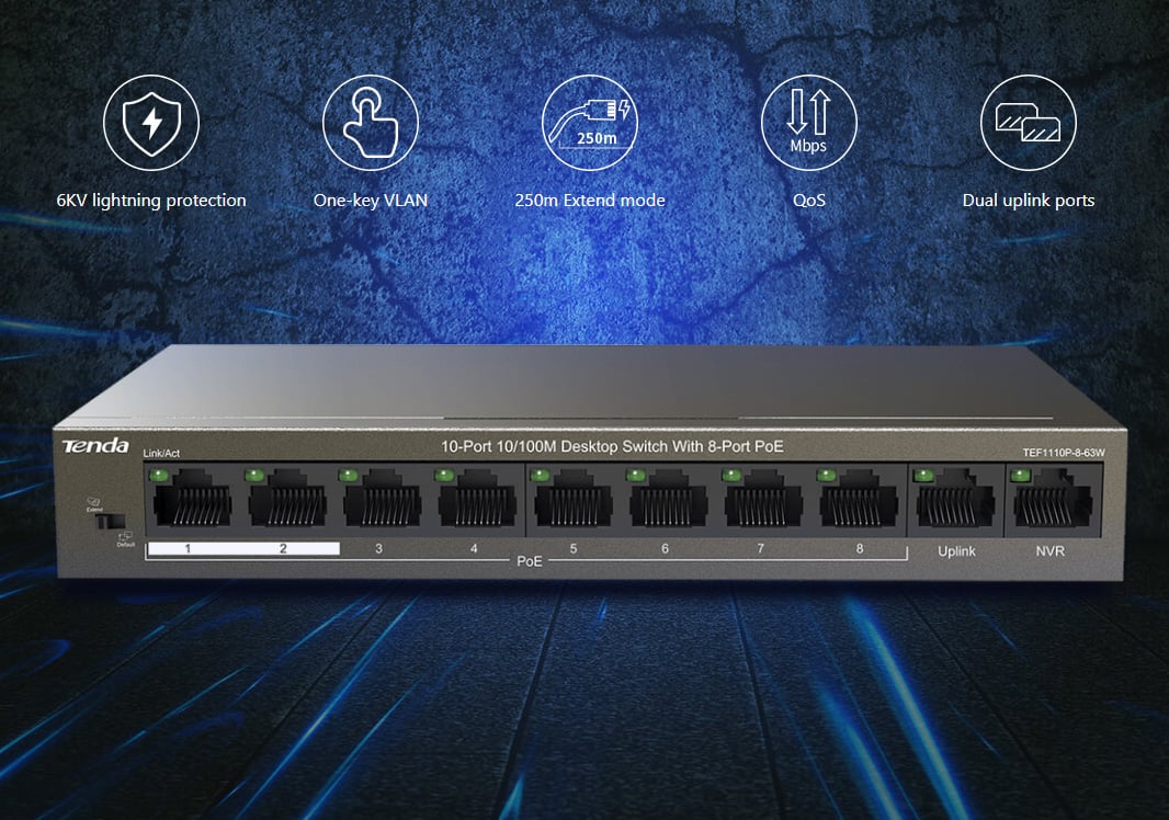 Switch Desktop 8 porte 10/100M PoE 63W TEF1110P-8-63W TENDA - immagine 3