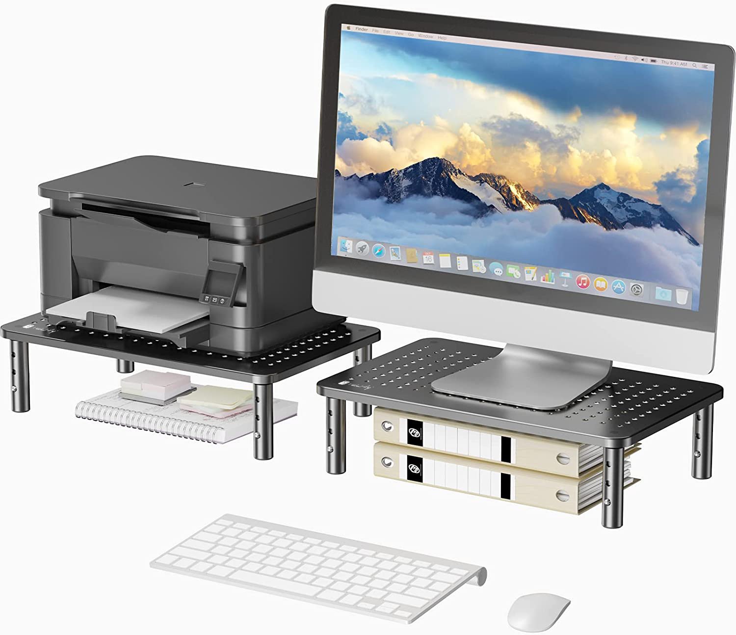 Supporto per Monitor Ergonomico Regolabile con 3 Altezze in Metallo Nero TECHLY - immagine 4