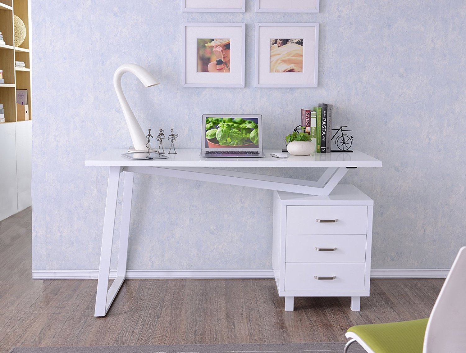 Scrivania per Computer con Tre Cassetti Bianco opaco effetto legno TECHLY - immagine 3
