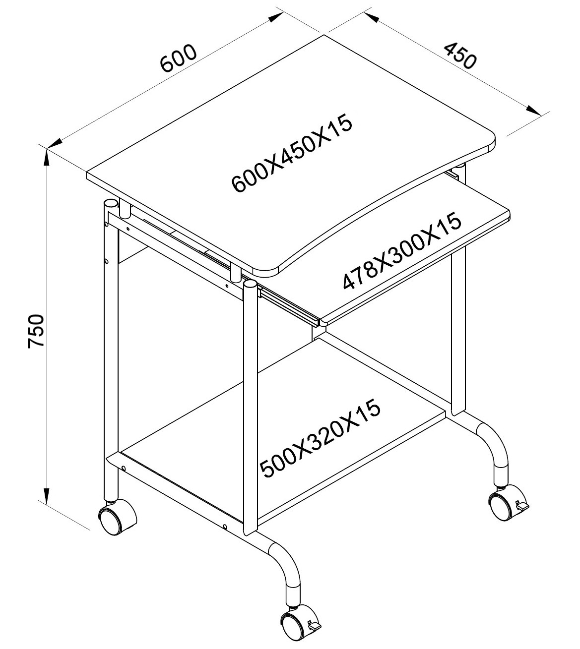 Scrivania Mobile ''Compact'' per Computer Ripiano Tastiera Scorrevole Bianco TECHLY - immagine 3