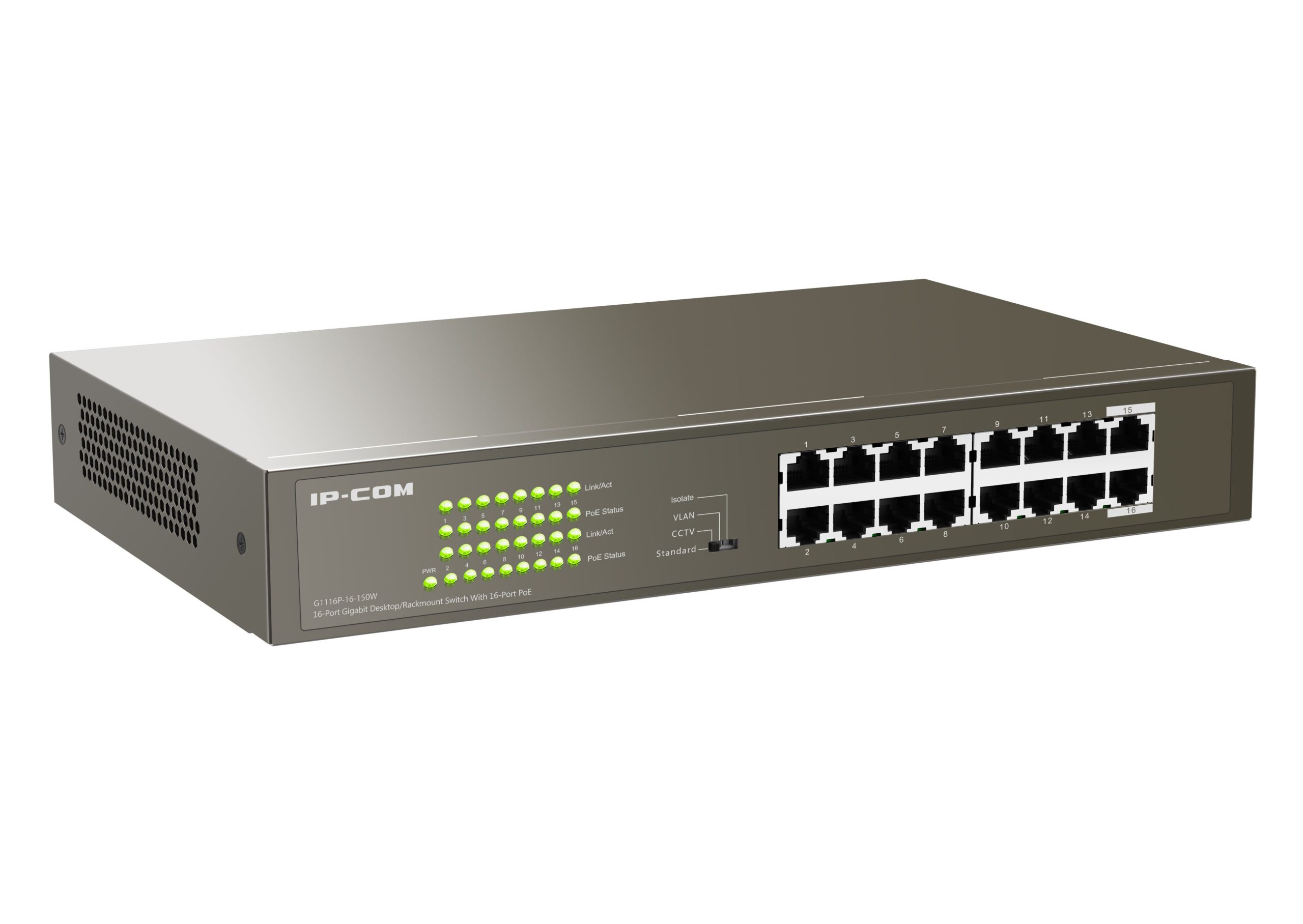 Switch 16 Porte Gigabit Desktop/Rack con 16 porte PoE+ IP-COM - immagine 3