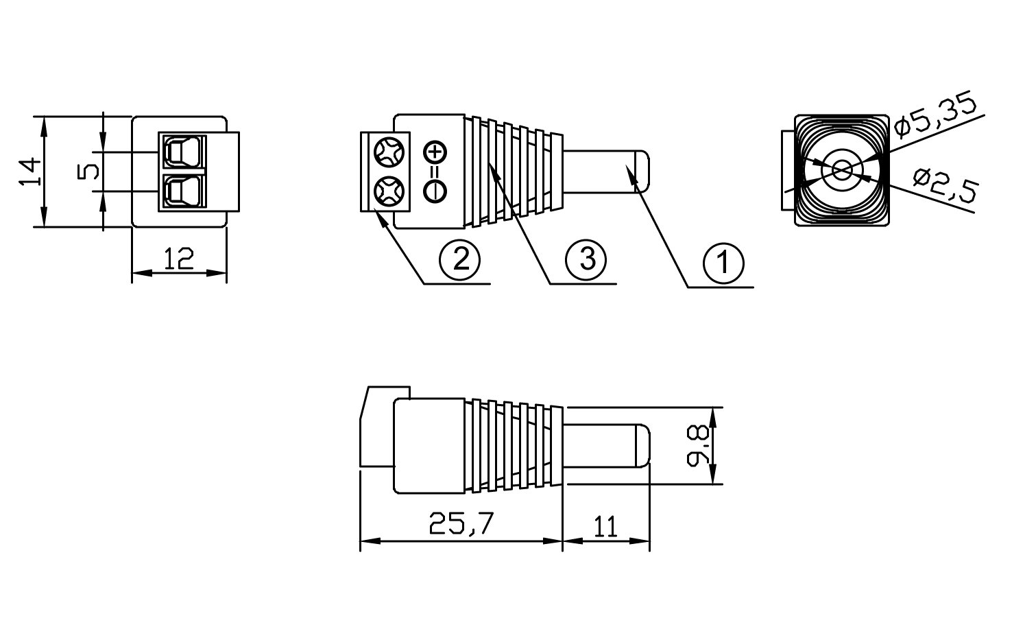 Adattatore Alimentazione Plug DC 2.5x5.5mm Maschio Terminal Block 2 pin TECHLY - immagine 3