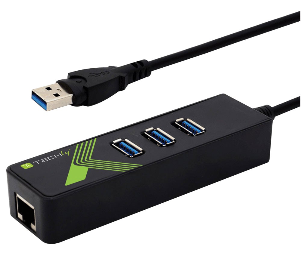 Adattatore Convertitore USB3.0 Ethernet Gigabit con Hub 3 porte TECHLY - immagine 3