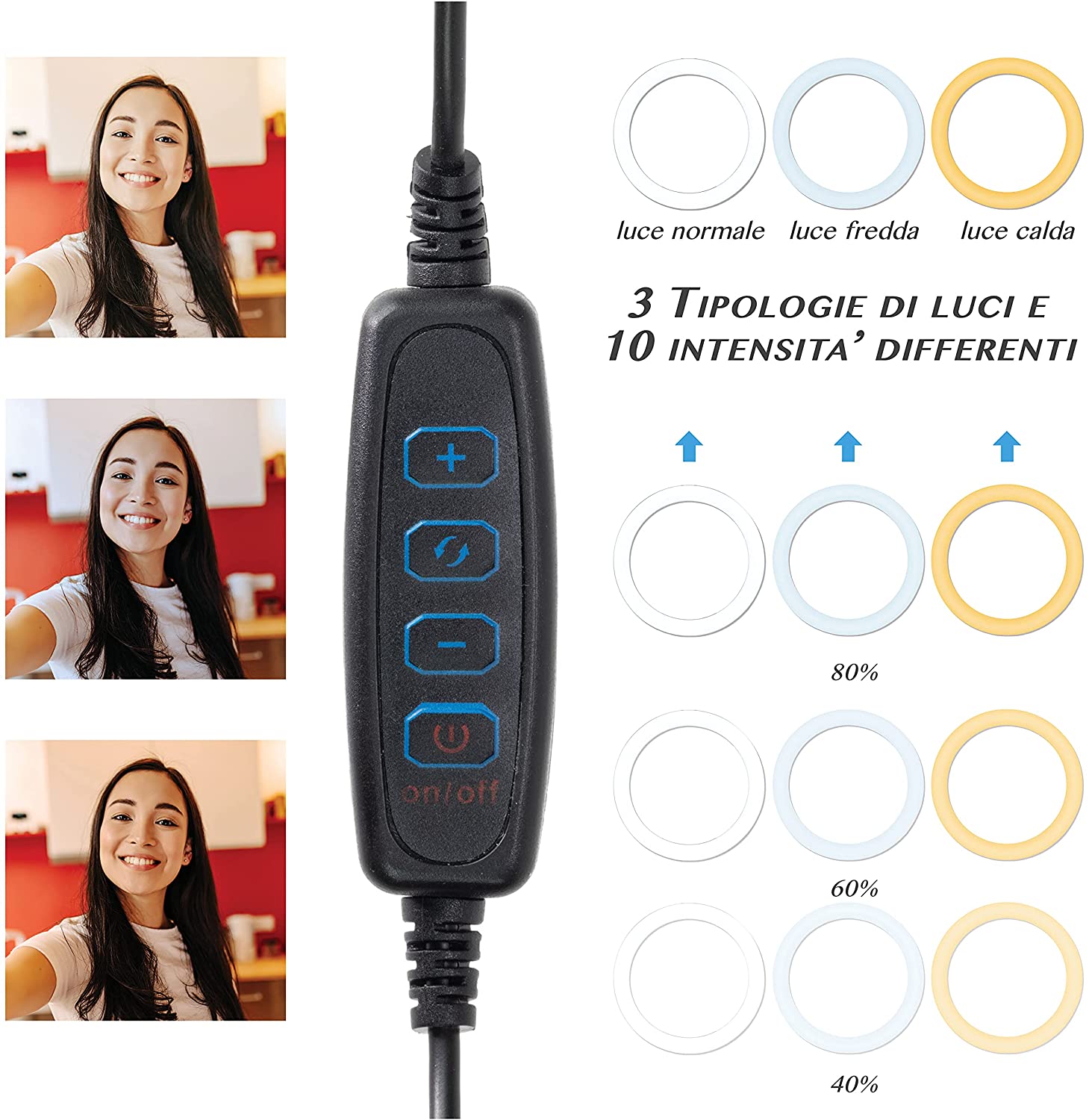 Luce LED Anello 20cm per 1/4'' Regolazione Luminosità Stand Smartphone LOGILINK - immagine 2