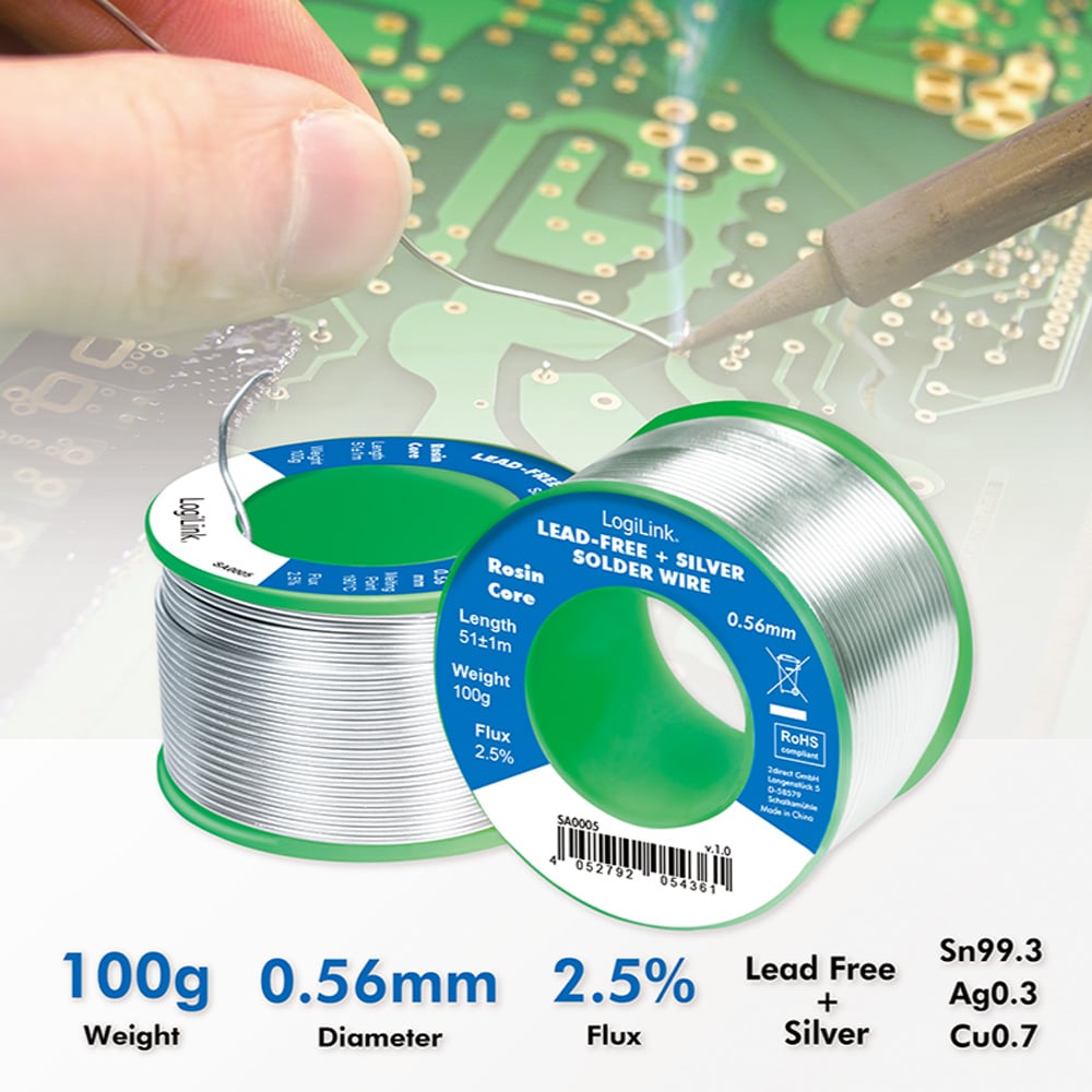 Stagno in Rotolo per Saldatura Senza Piombo Argento 0,3% Rame 0,7% ø 0,56 mm 100g LOGILINK - immagine 4