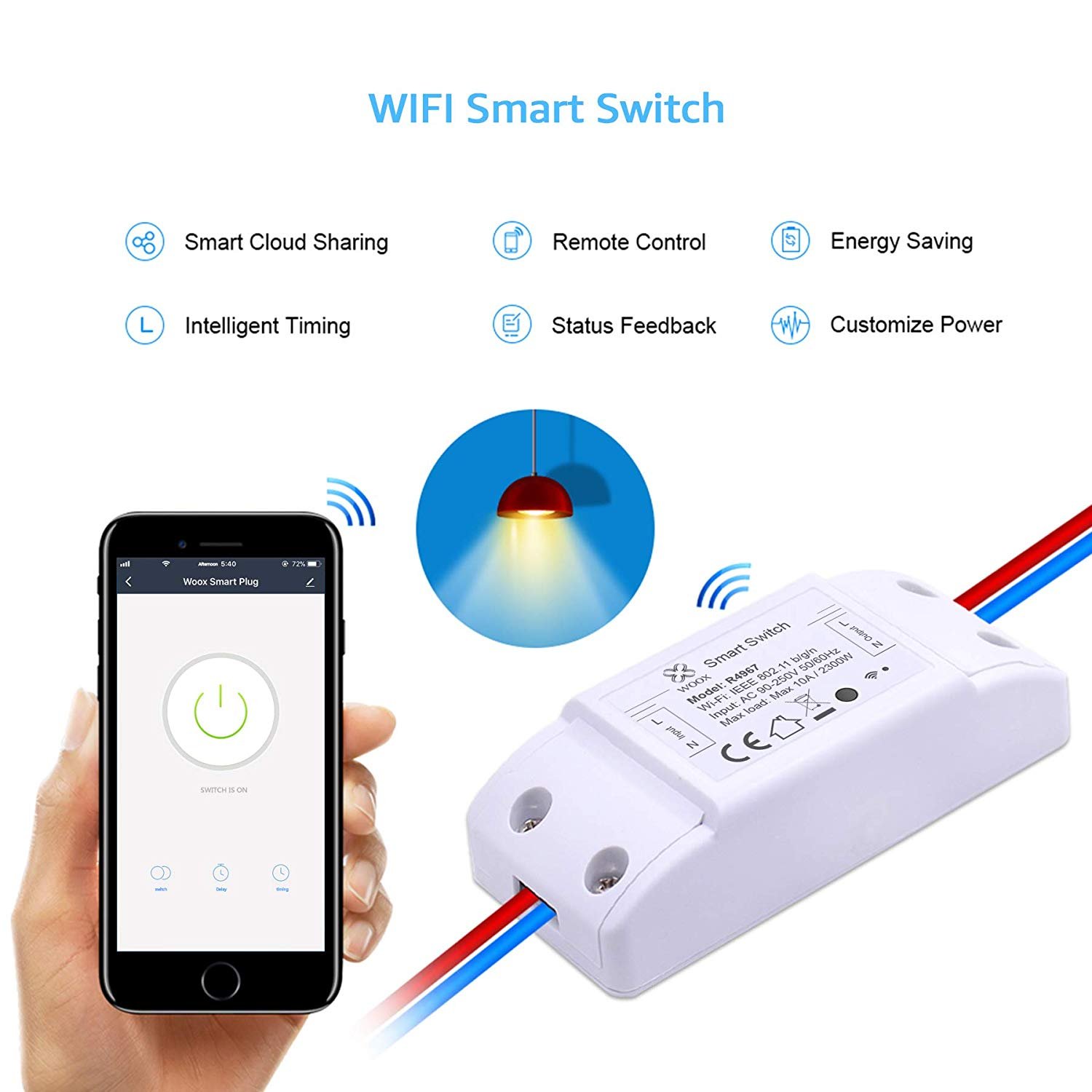 Interruttore Switch Smart Home 10A WiFi Universale, R4967 WOOX - immagine 3