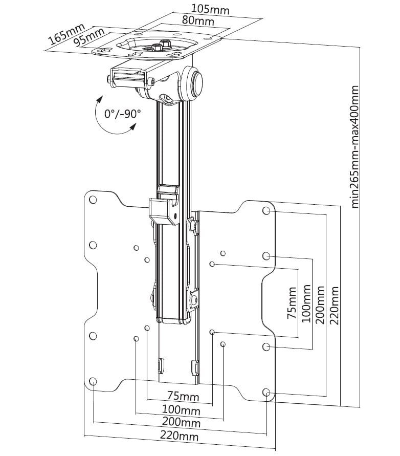Staffa TV da Soffitto Dritto e Inclinato per TV LED/LCD 17''-37'' Nero TECHLY - immagine 3